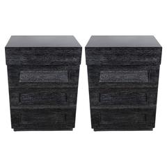 Pair of Mid-Century Stacked Box Design Night Stands in Silver Cerused Oak 12
