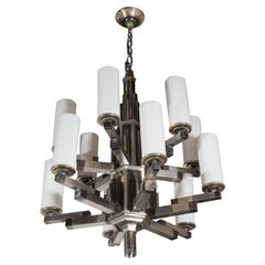 Art Deco Machine Age Skyscraper Style Chandelier in Antiqued Nickel 11