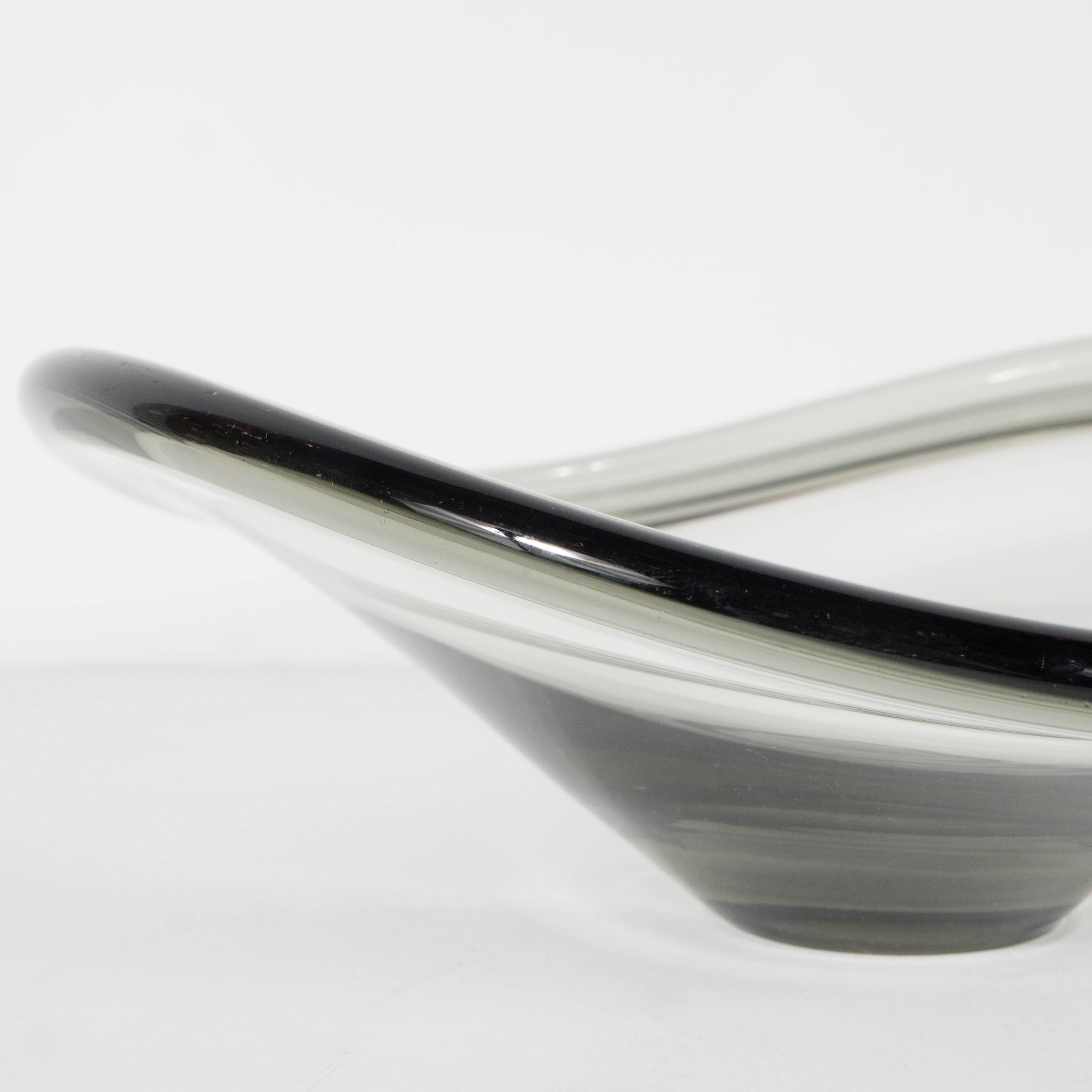 Danish Mid-Century Modernist Smoked Glass Curved Bowl by Holmegaard of Denmark