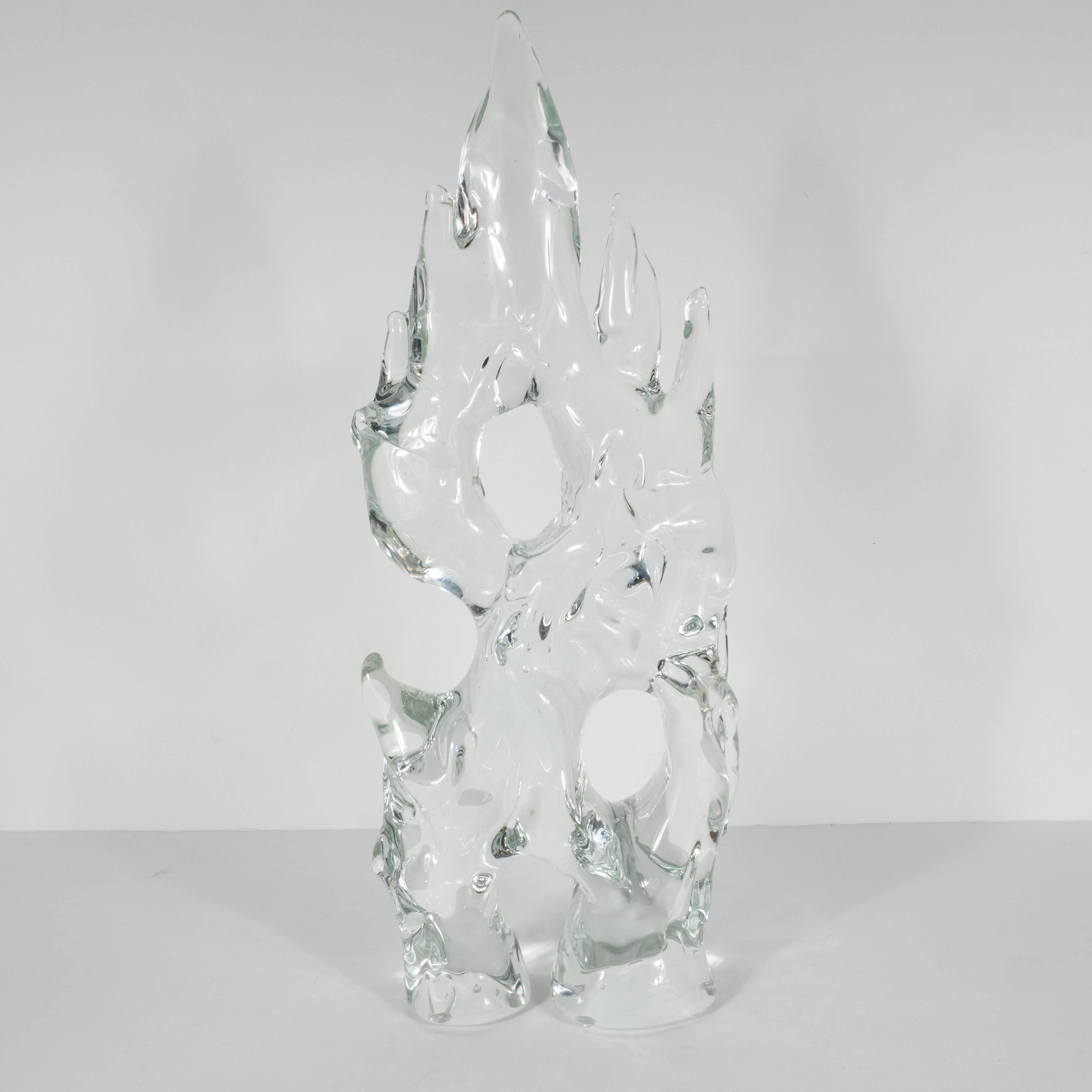 Mid-Century Modernist Handblown Iceberg Glass Sculpture, Italy, circa 1970 In Excellent Condition In New York, NY