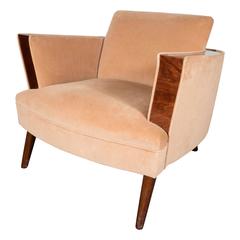 American 1940s Mahogany Frame and Camel Velvet Upholstery Occasional Chair