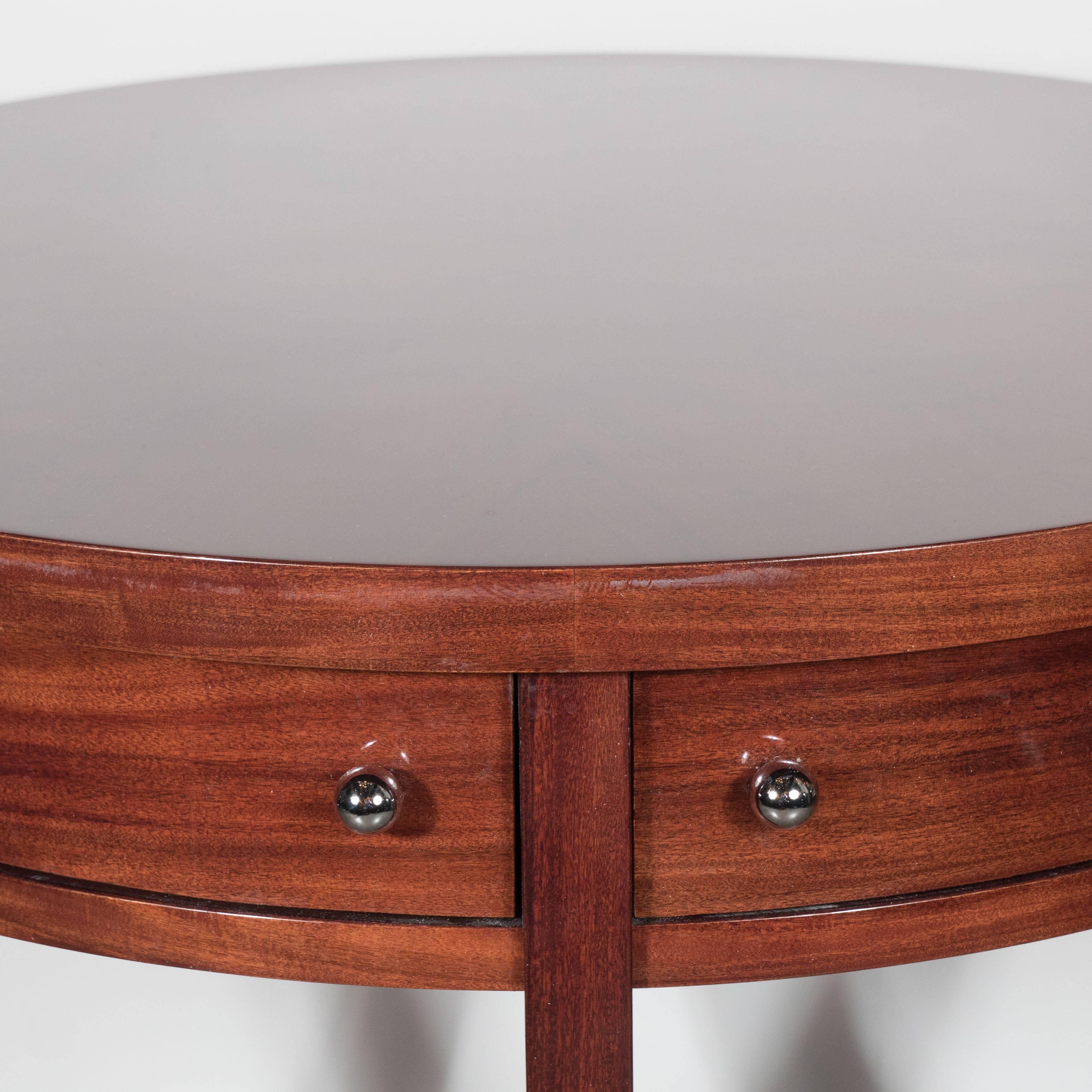 Art Deco Guerin Compass-Style Table in Book-Matched Mahogany and Chrome Pulls 1
