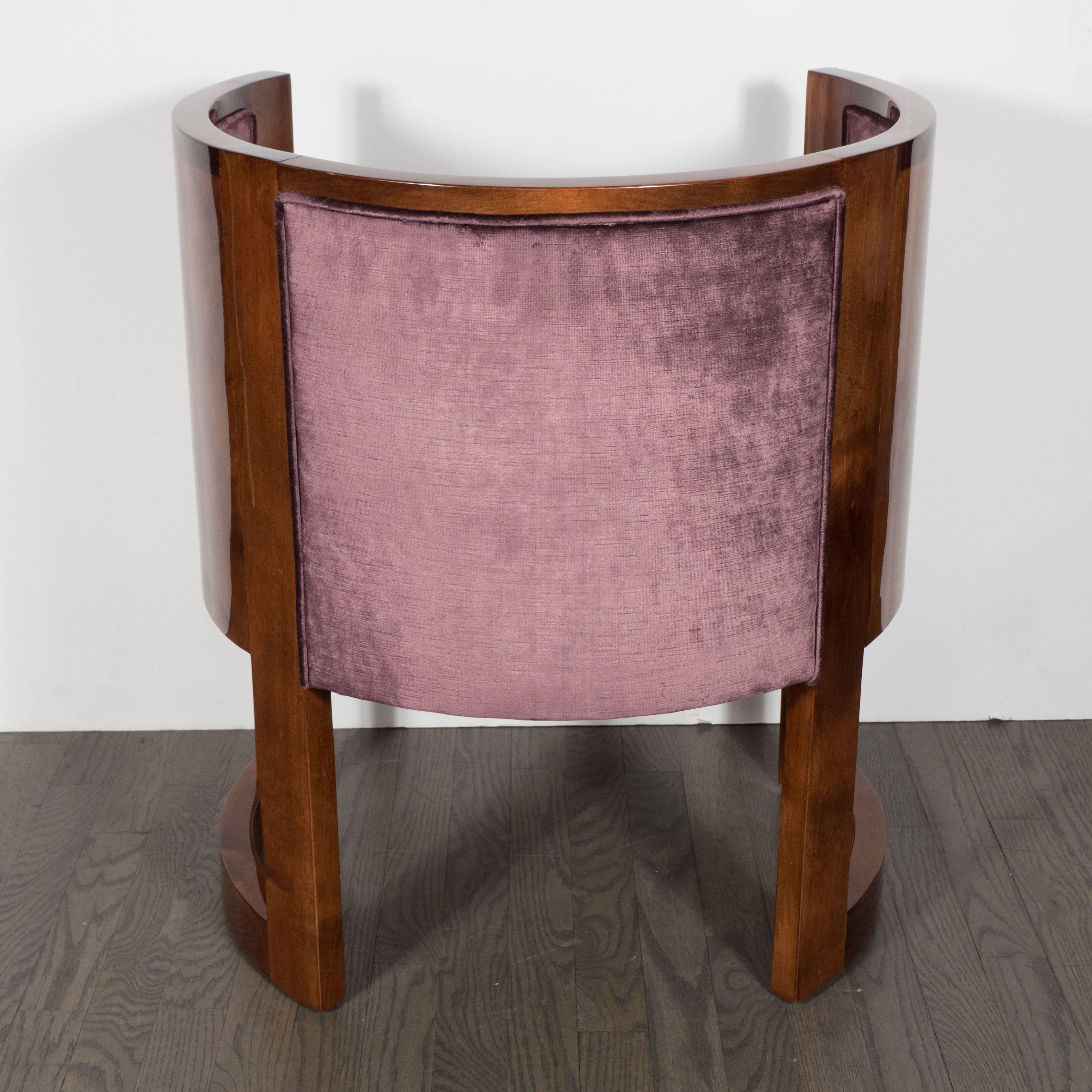 Fine Pair of Art Deco Curved-Back Salon Chairs in Smoked Amethyst Velvet 4