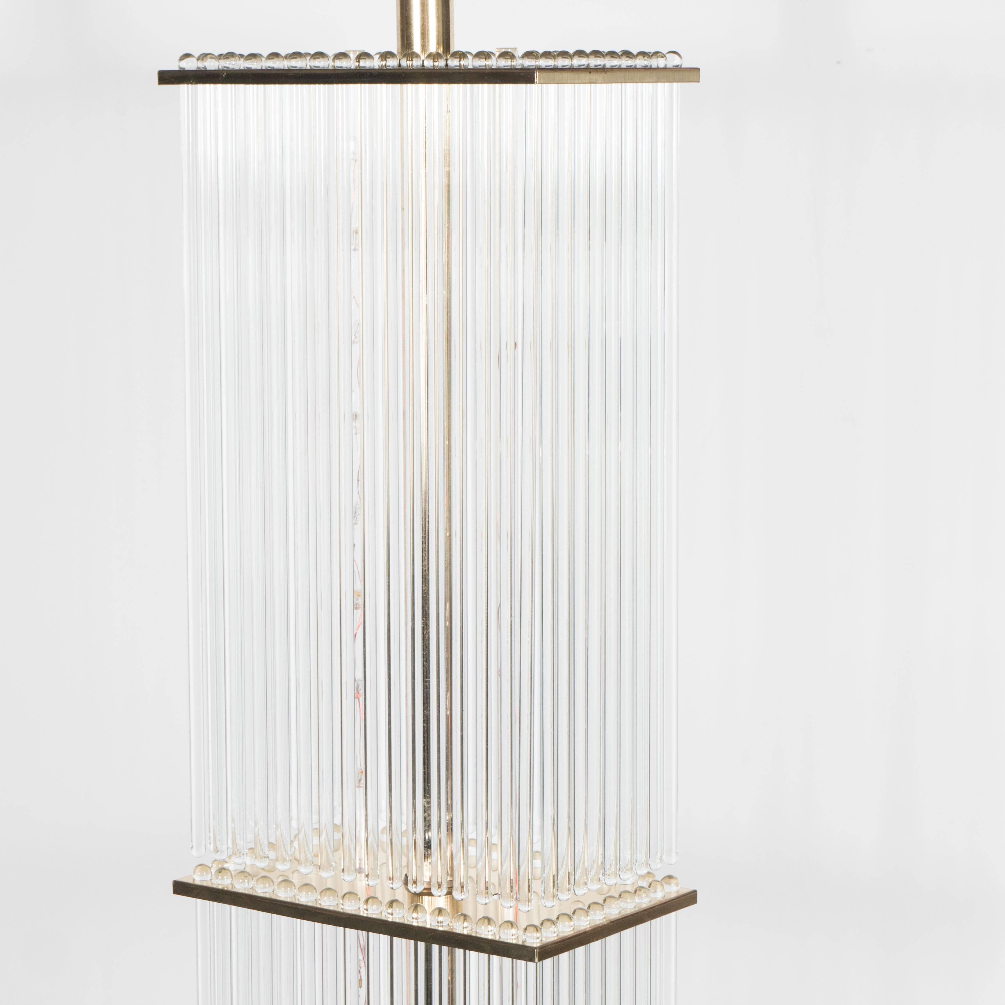 Italian Mid-Century Brass and Glass Rod Floor Lamp by Sciolari for Lightolier