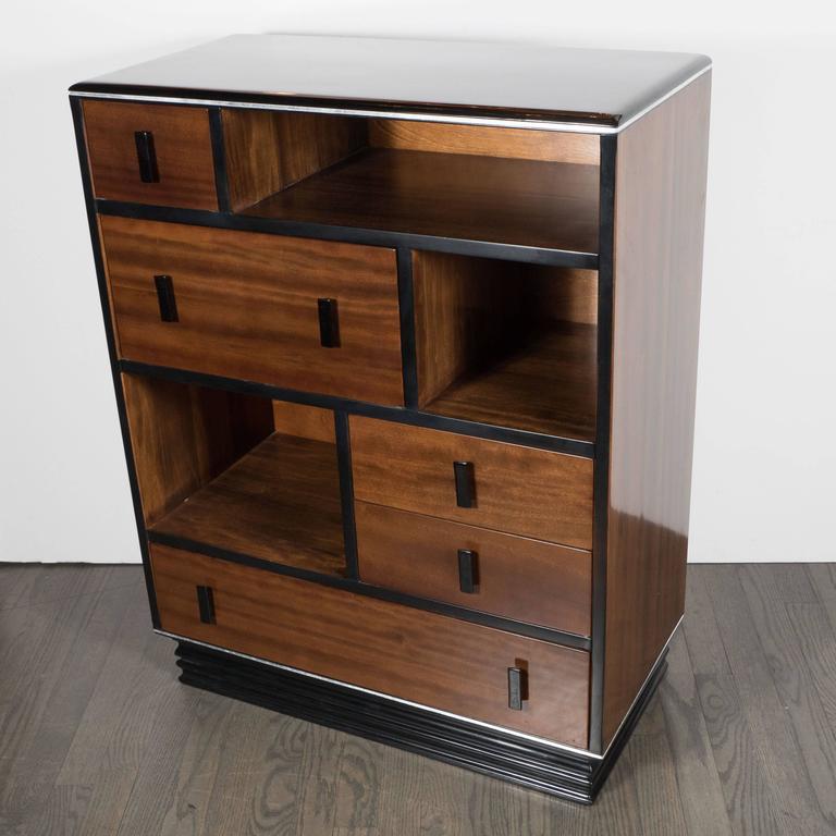 Art Deco Skyscraper Style Cabinet in Exotic Walnut and Black Lacquer ...