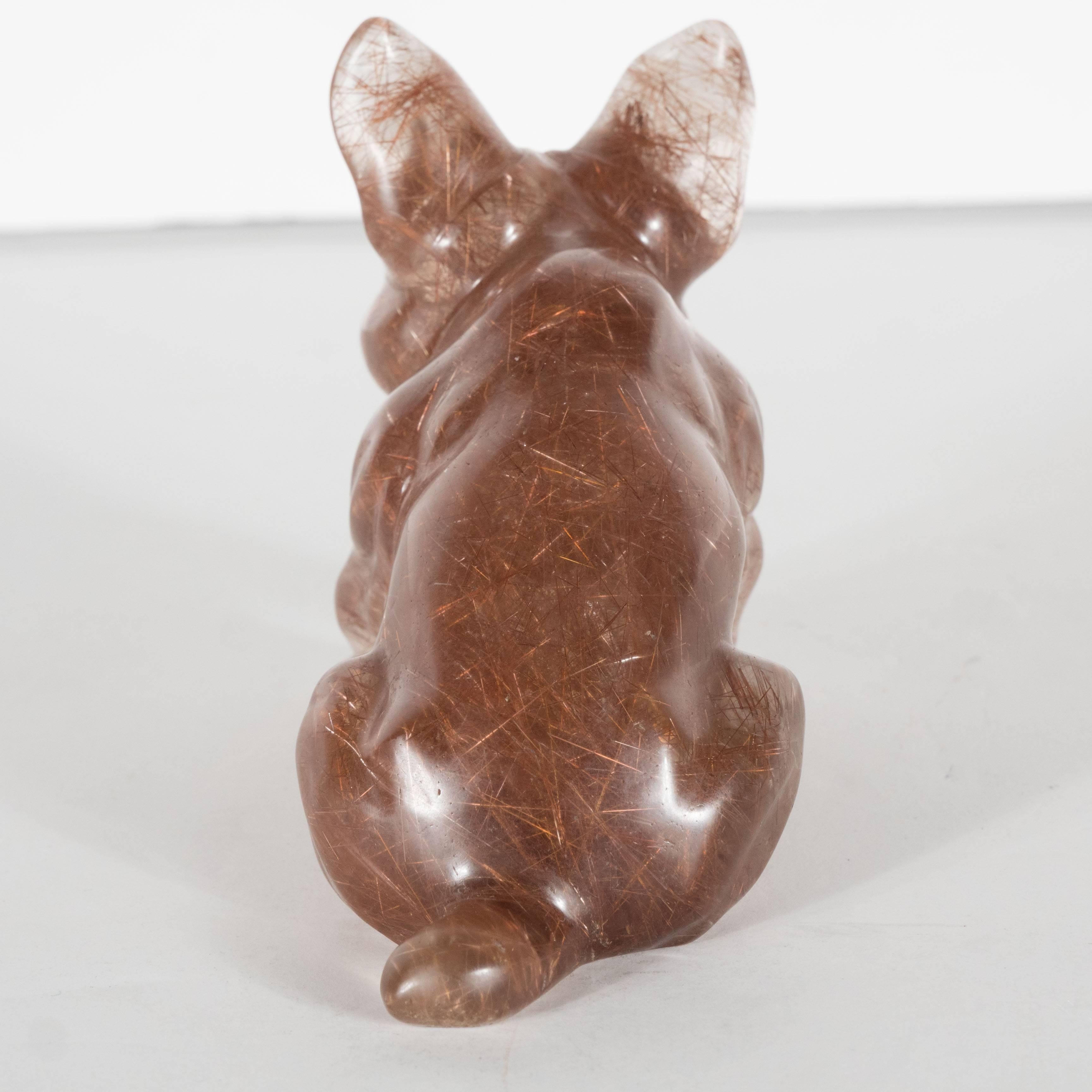 Carved  Smokey Quartz Objet D'Art or Paperweight of a Seated Dog by Marshak, Paris