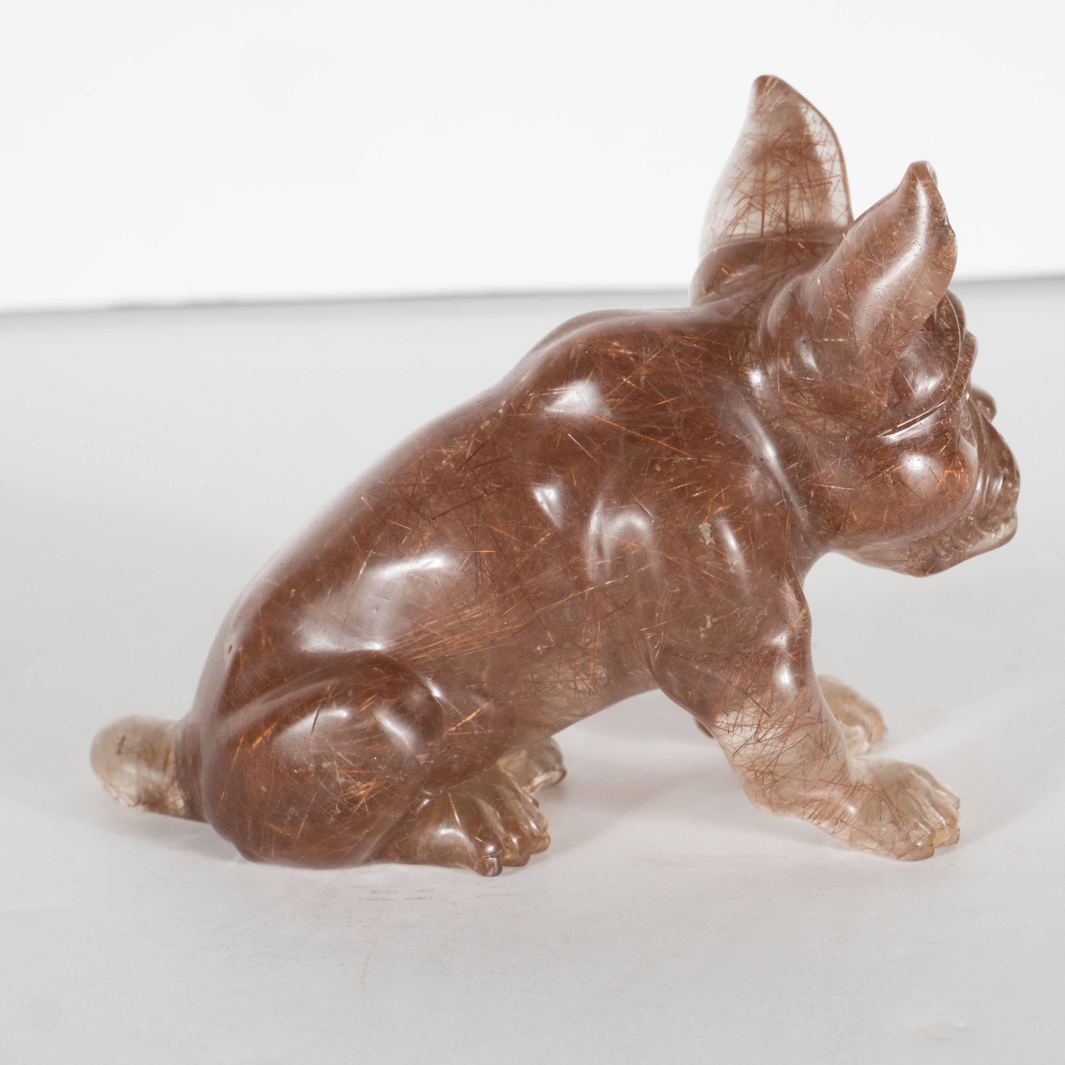  Smokey Quartz Objet D'Art or Paperweight of a Seated Dog by Marshak, Paris In Excellent Condition In New York, NY