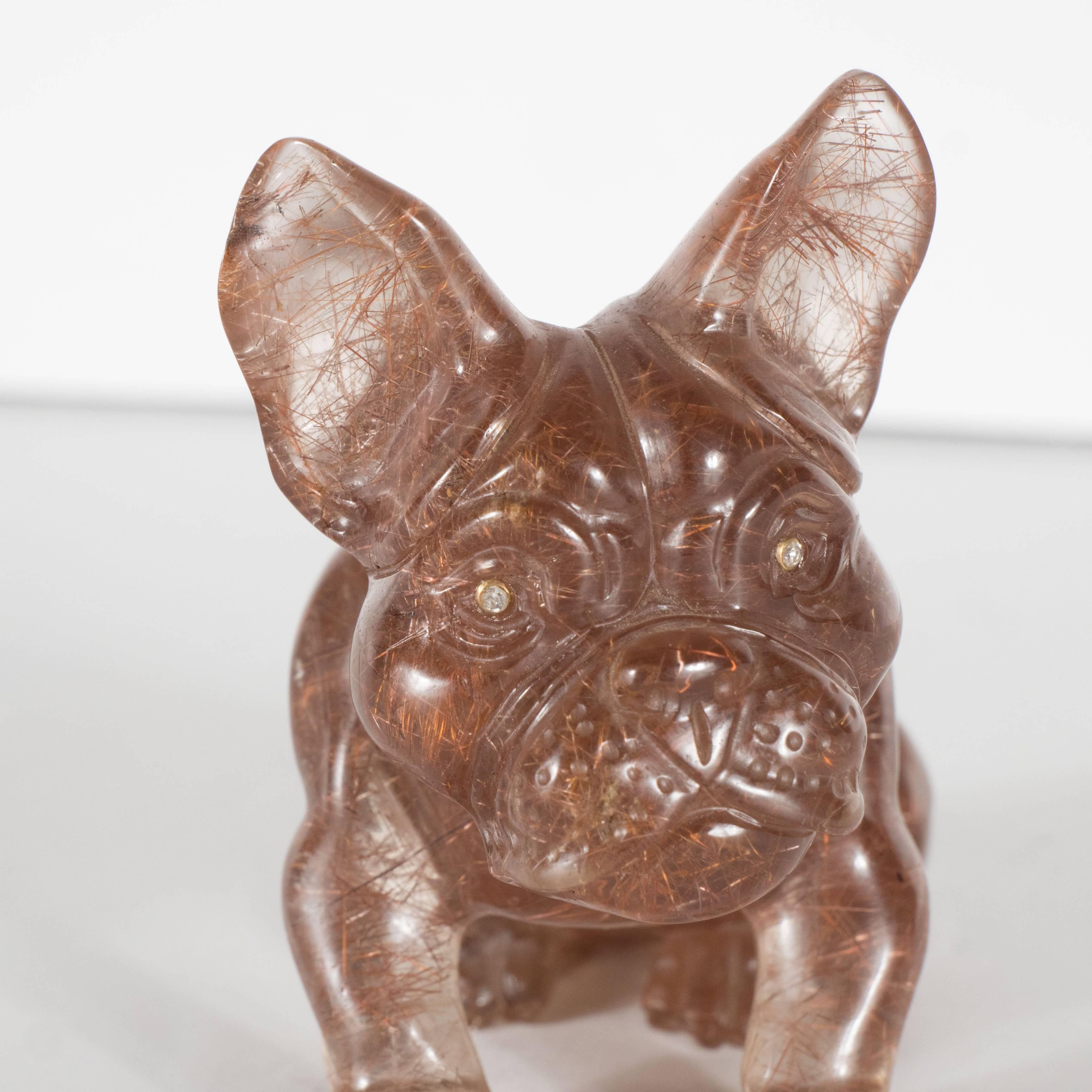 Late 20th Century  Smokey Quartz Objet D'Art or Paperweight of a Seated Dog by Marshak, Paris