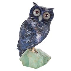 Mid-Century Figure of a Stylized Carved Agate Owl, Possibly, French, circa 1960