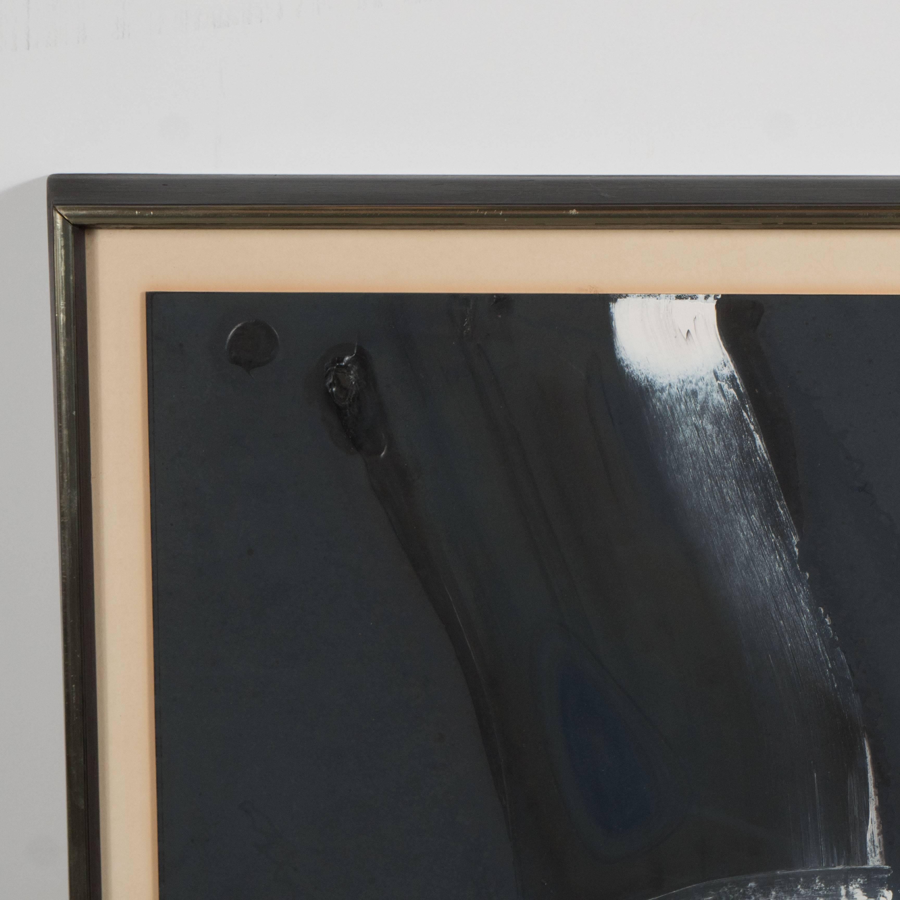 Mid-20th Century Mid-Century Aaron Levy Abstract Painting of White and Black Brush Strokes
