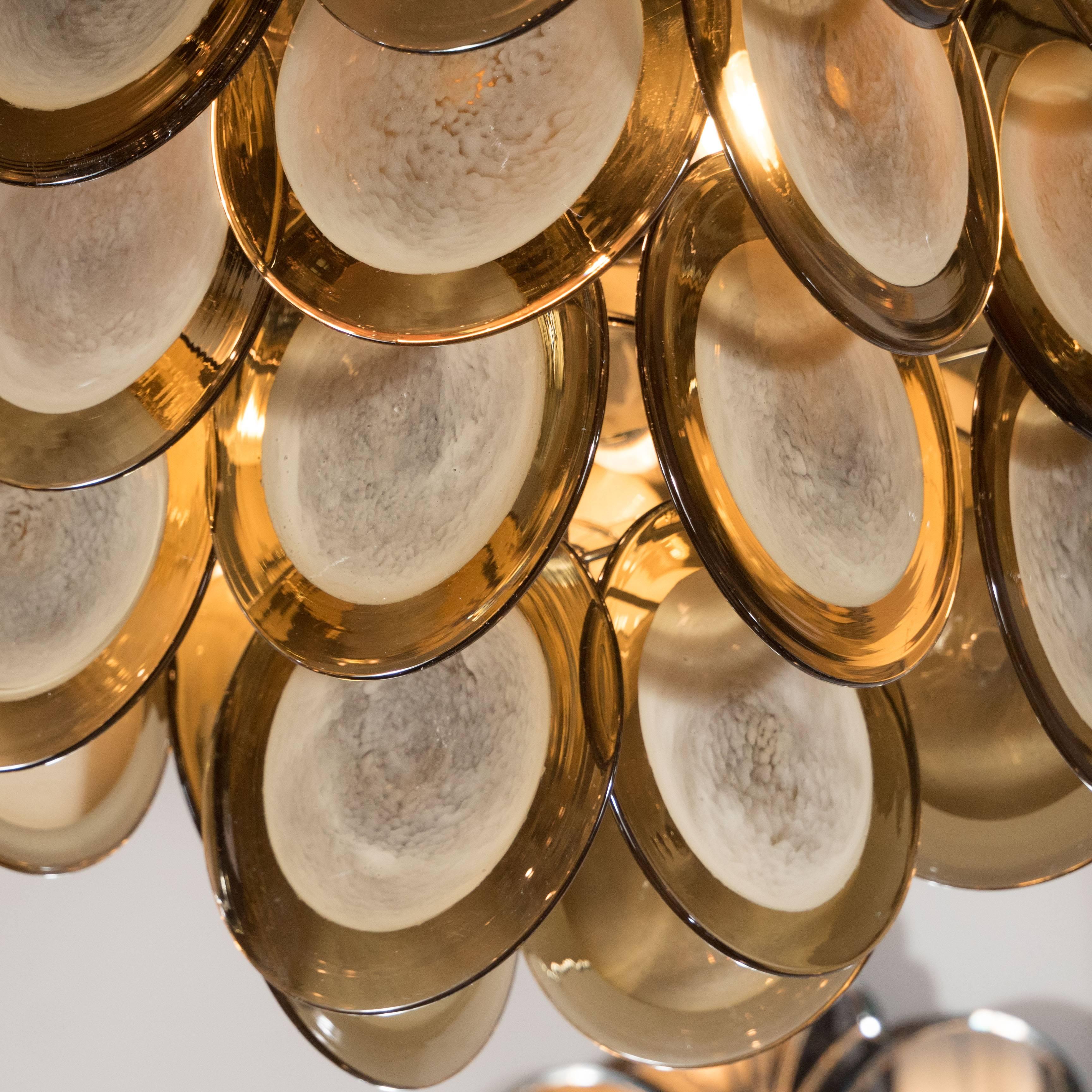 Murano Glass Modernist Pagoda-Style Diamond Shape Chandelier with Smoked Topaz Discs For Sale