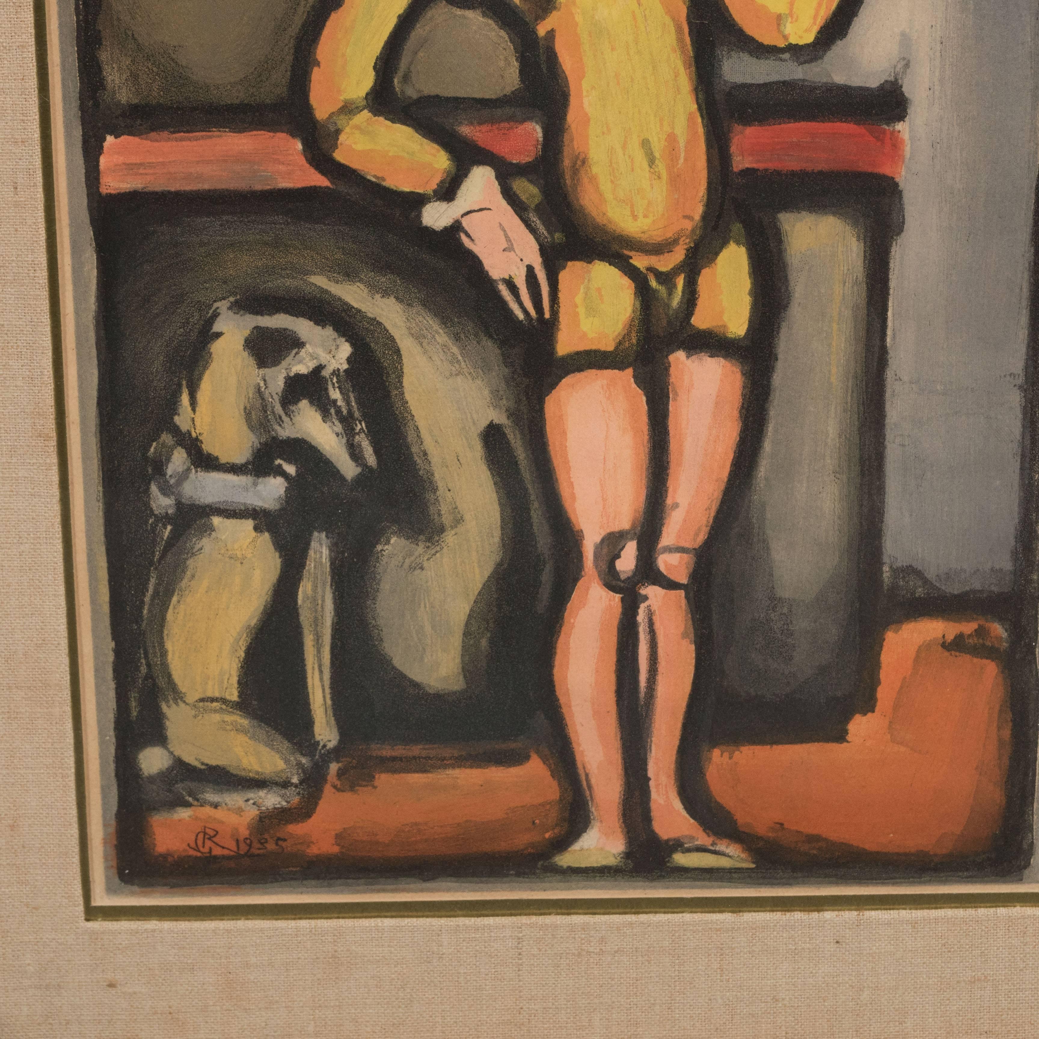 French Georges Rouault (1871-1958) Circus Aquatint, 1935 in Carved Frame 1