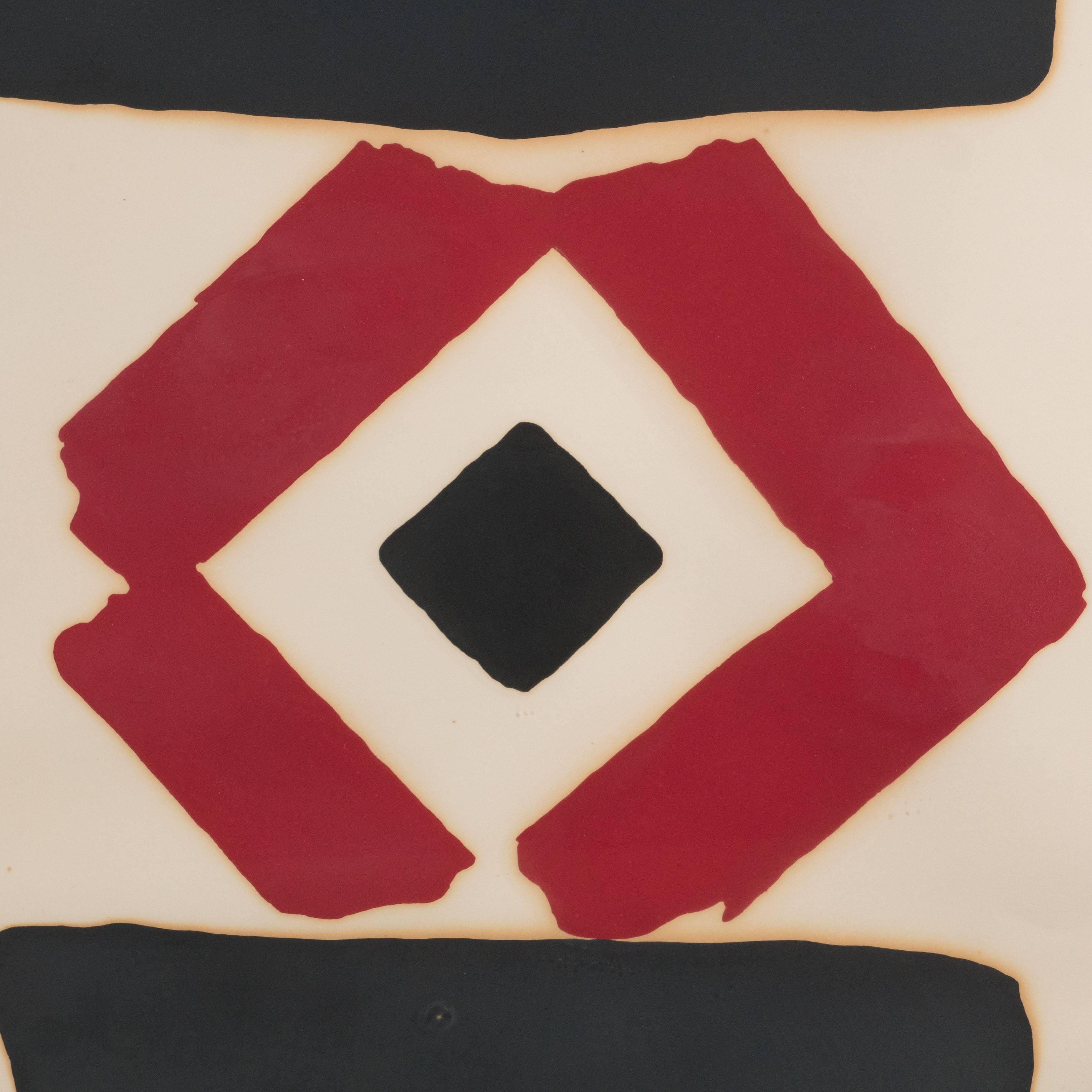 Modern Japanese print by Toneyama Kojin, dated 1969.
Untitled.
Printed in black and red on paper.
Signed, l.r. and dated 1969.
Edition 21/100 l.l.
Measures: 24