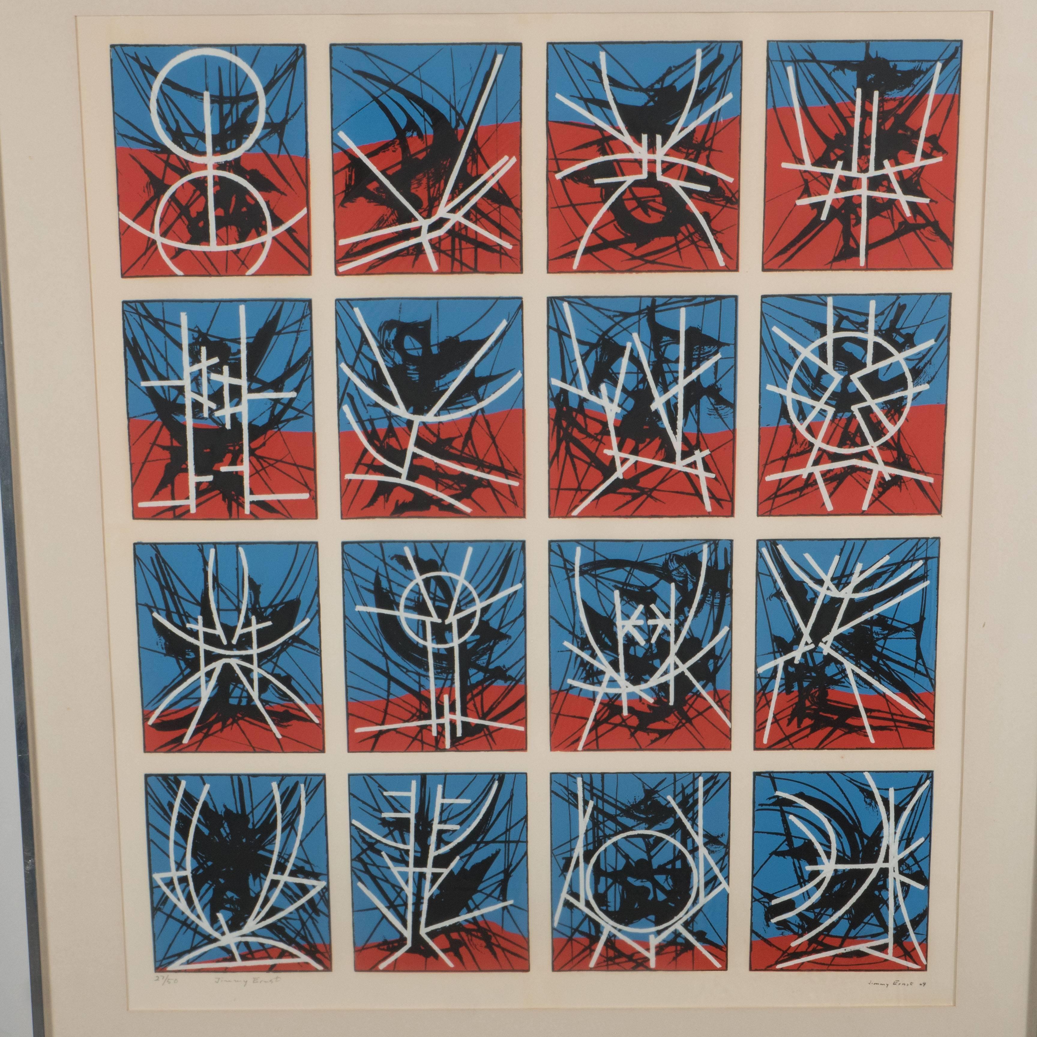 Mid-Century Modern Abstract Screenprint by Jimmy Ernst in Custom Gallery Frame 1