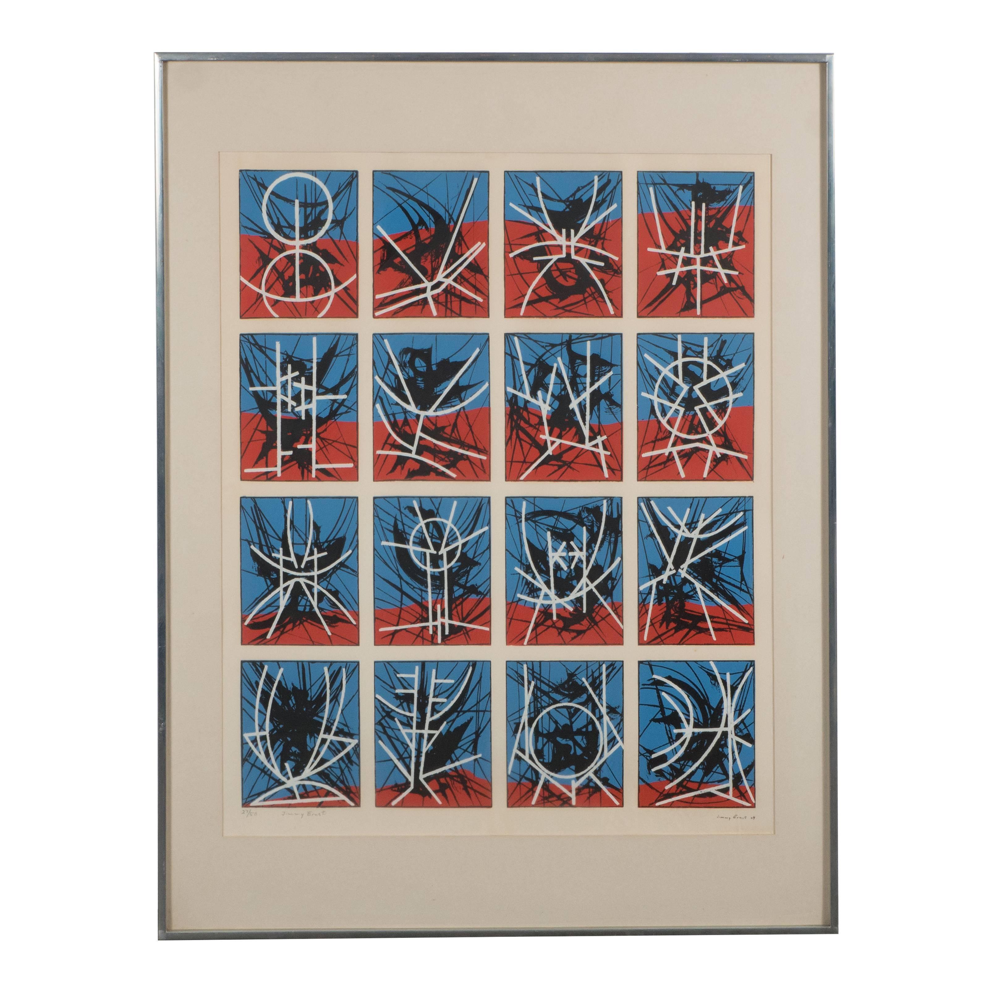 Mid-Century Modern Abstract Screenprint by Jimmy Ernst in Custom Gallery Frame