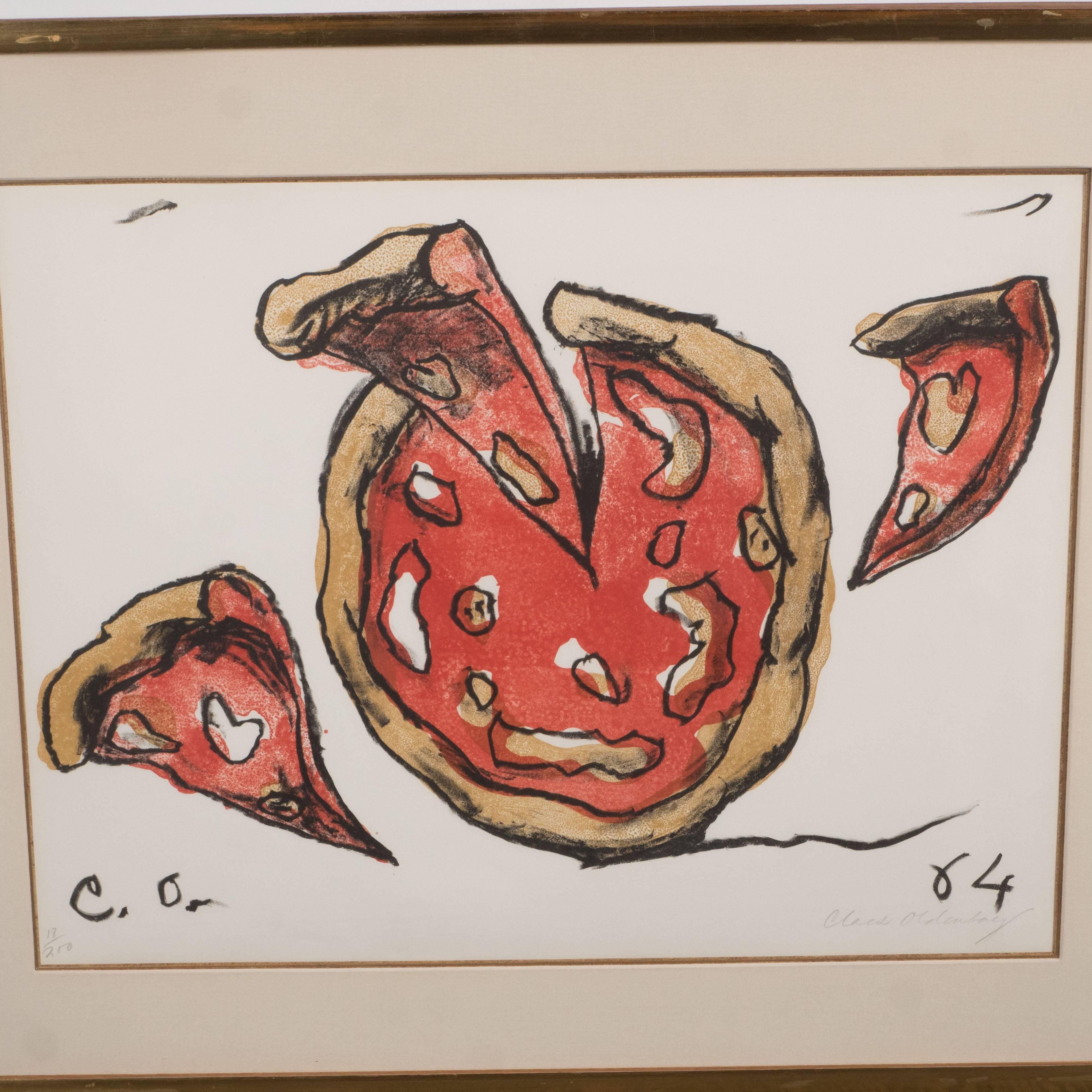 Mid-Century Modernist Lithograph by Claes Oldenburg printed in colors, 1964, signed in pencil and numbered 18/200 (total edition includes 25 proofs, from the New York Ten portfolio, on rives BFK paper. This piece is also framed is a walnut frame