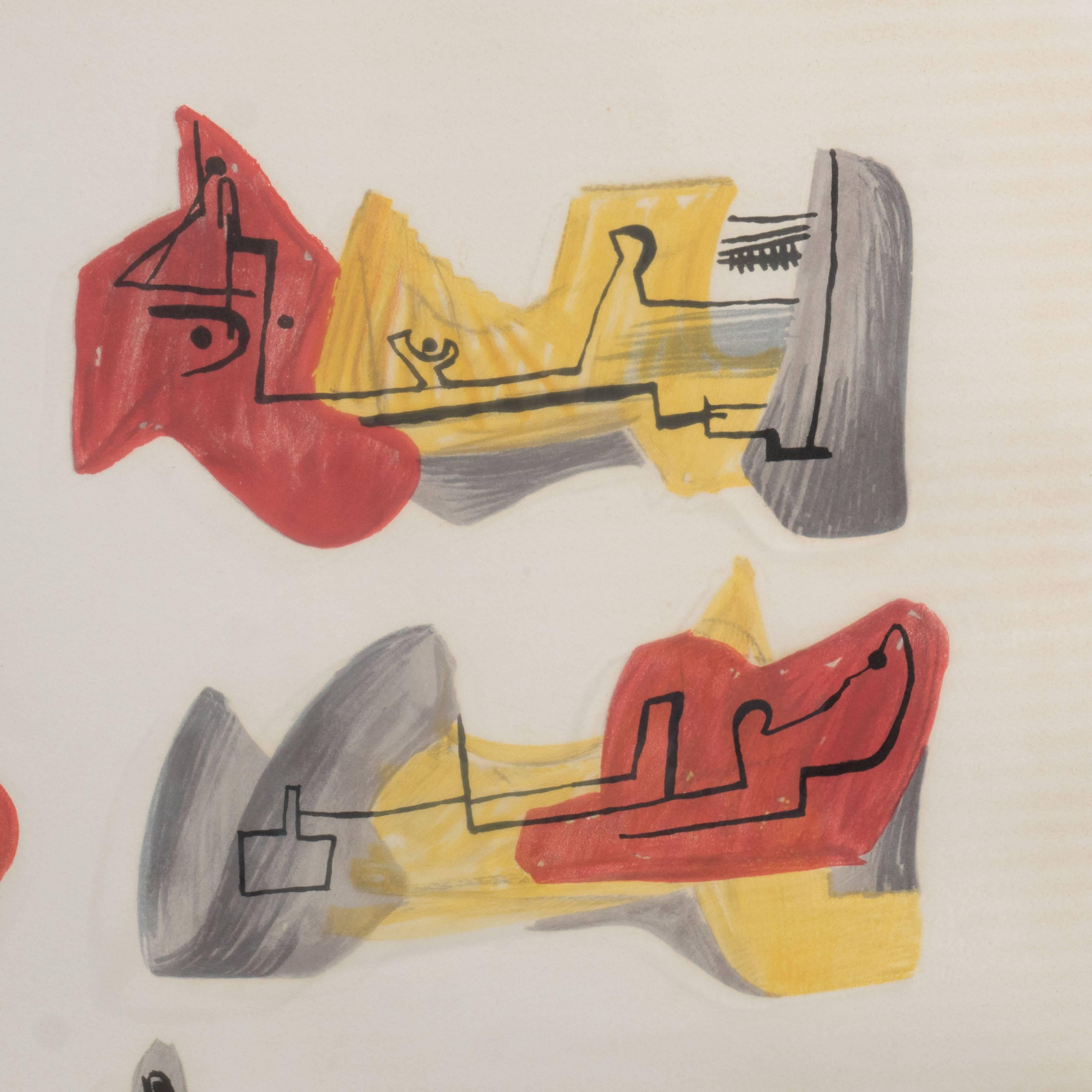 English Mid-Century Henry Moore Six Reclining Figures Lithograph