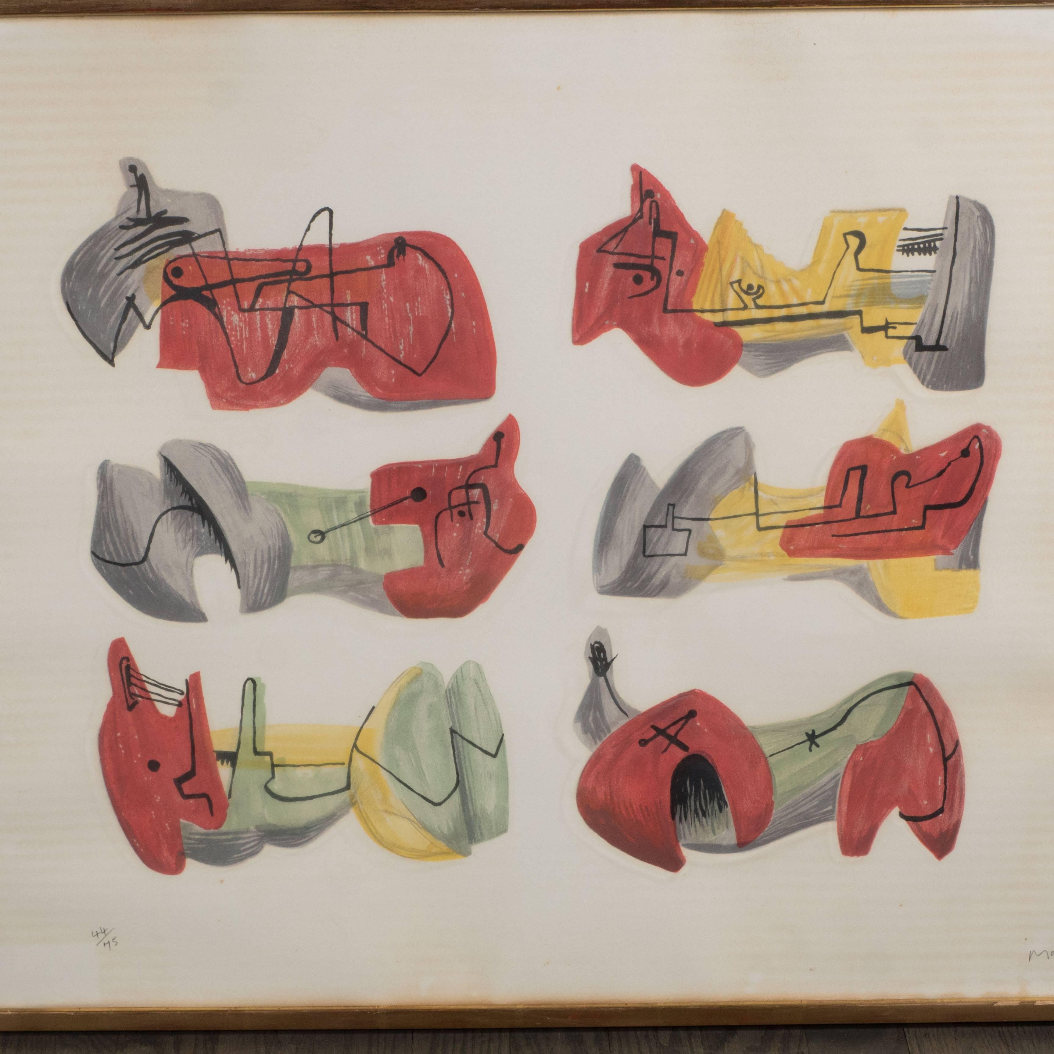 Mid-20th Century Mid-Century Henry Moore Six Reclining Figures Lithograph
