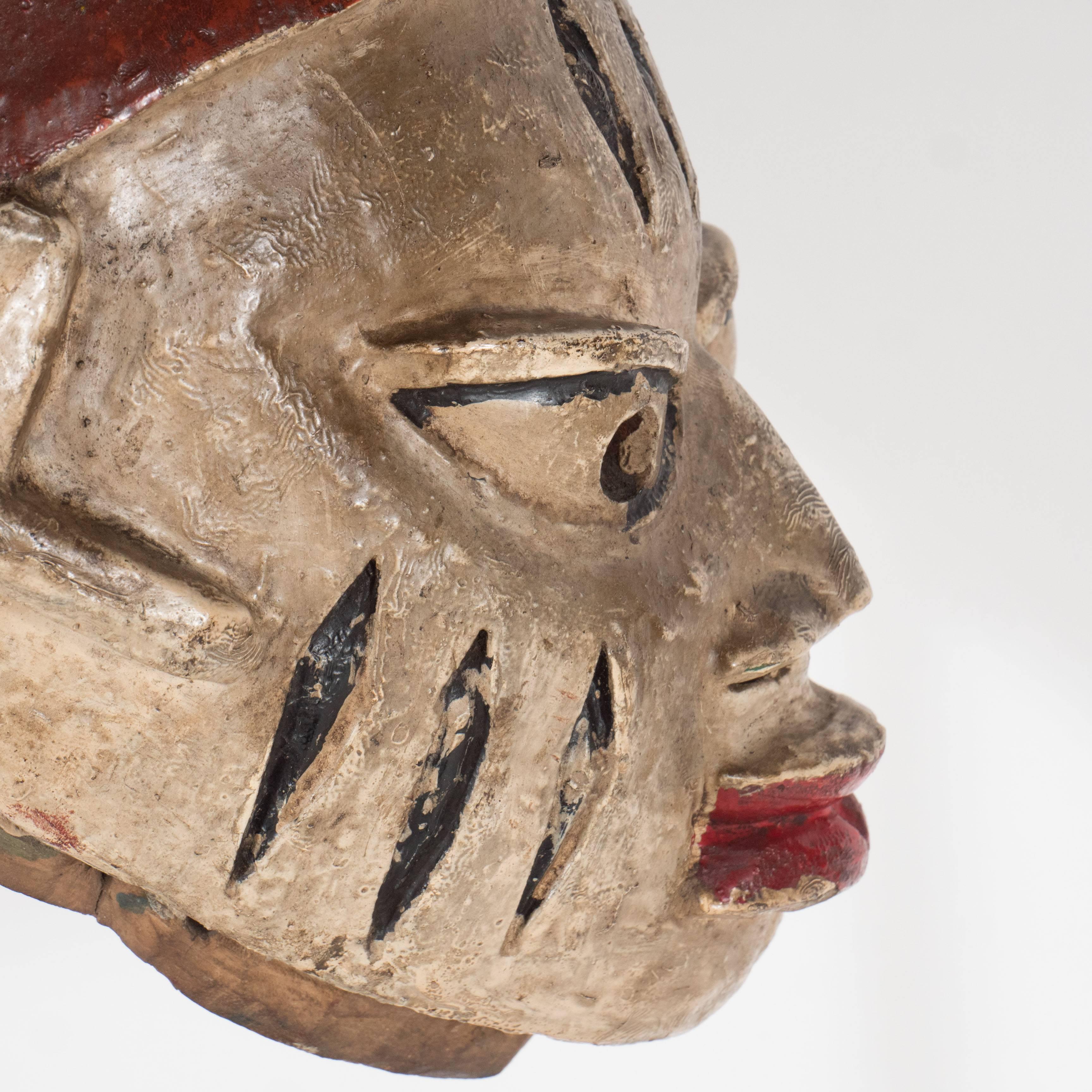 Nigerian Painted Head Crest Mask on Mount, Probably Yoruba, Nigeria, 20th Century