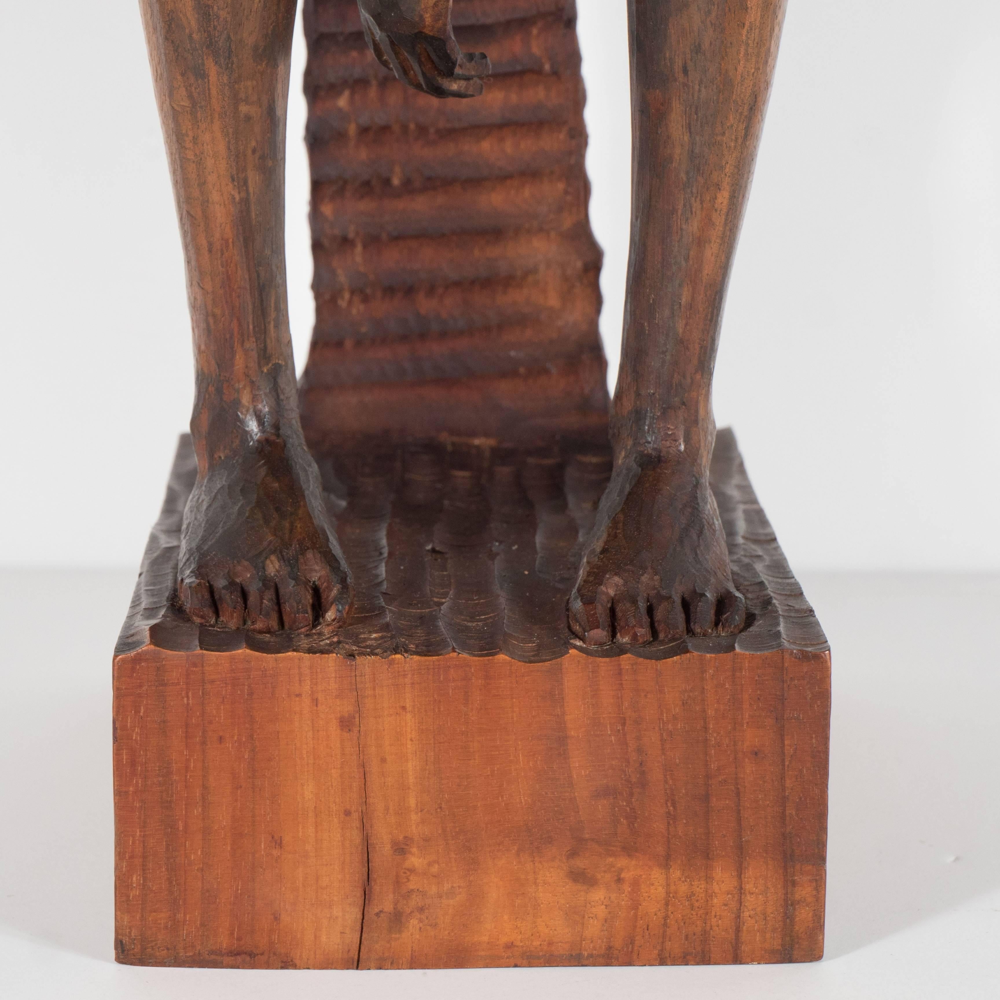 Hand-Carved Wood Contemplative Seated Nude Sculpture by Aldo Calo For Sale 2