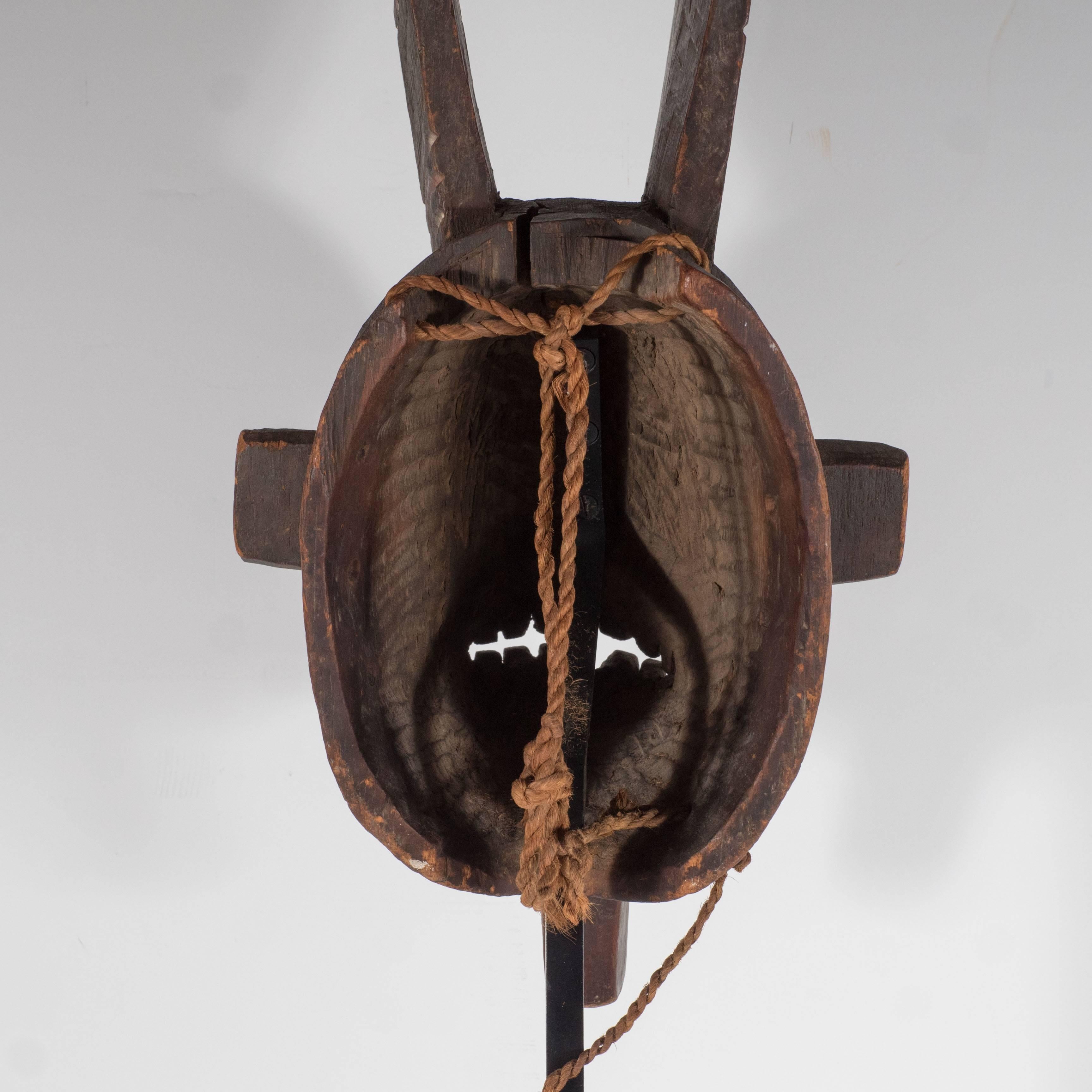Burkinabe 19th Century Bwa Mask Burkina Faso Mounted on Custom Black Enamel Stand