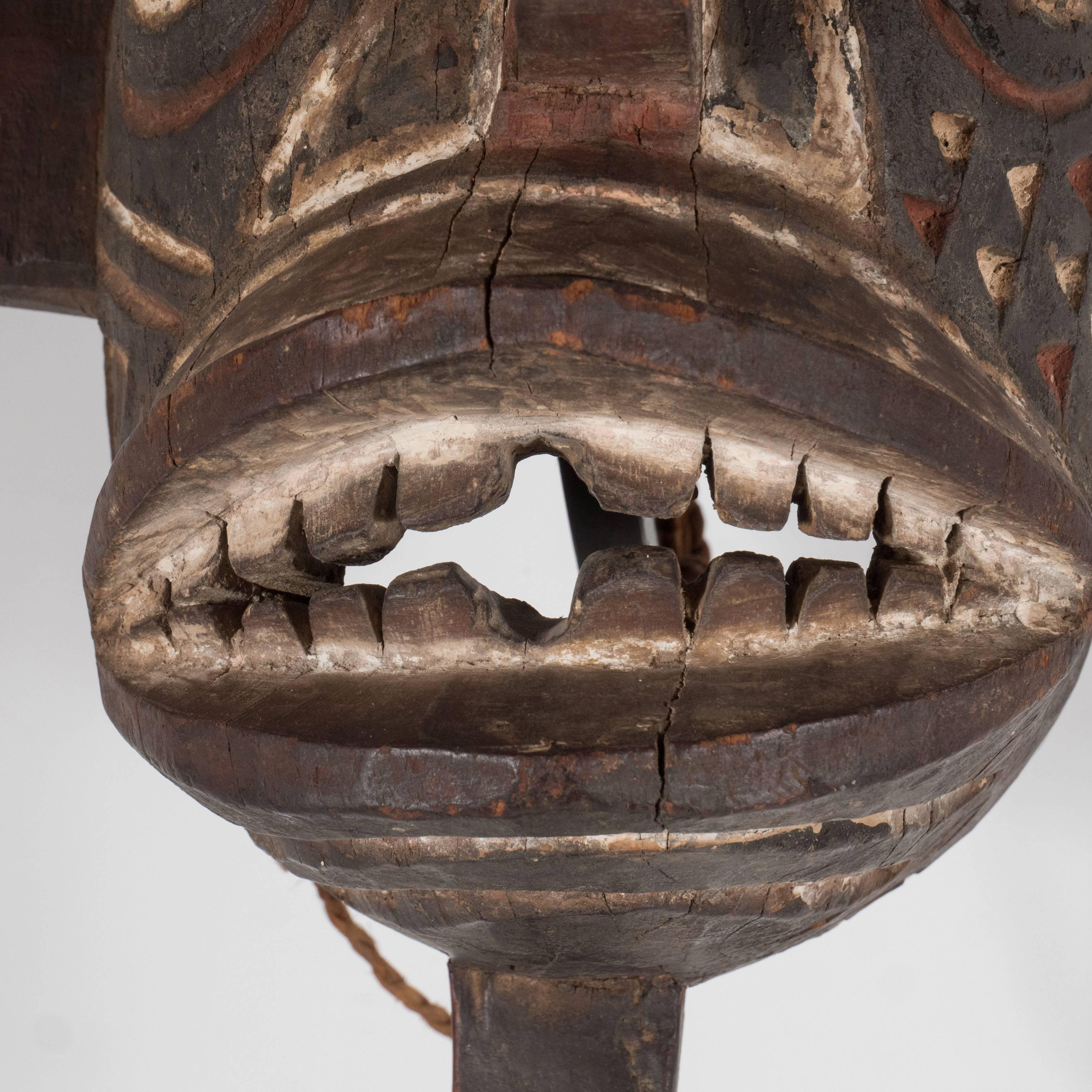 19th Century Bwa Mask Burkina Faso Mounted on Custom Black Enamel Stand 2