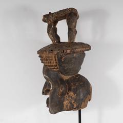 Helmet Mask Cameroon, Late 19th Century Mounted on Black Enamel Metal Base