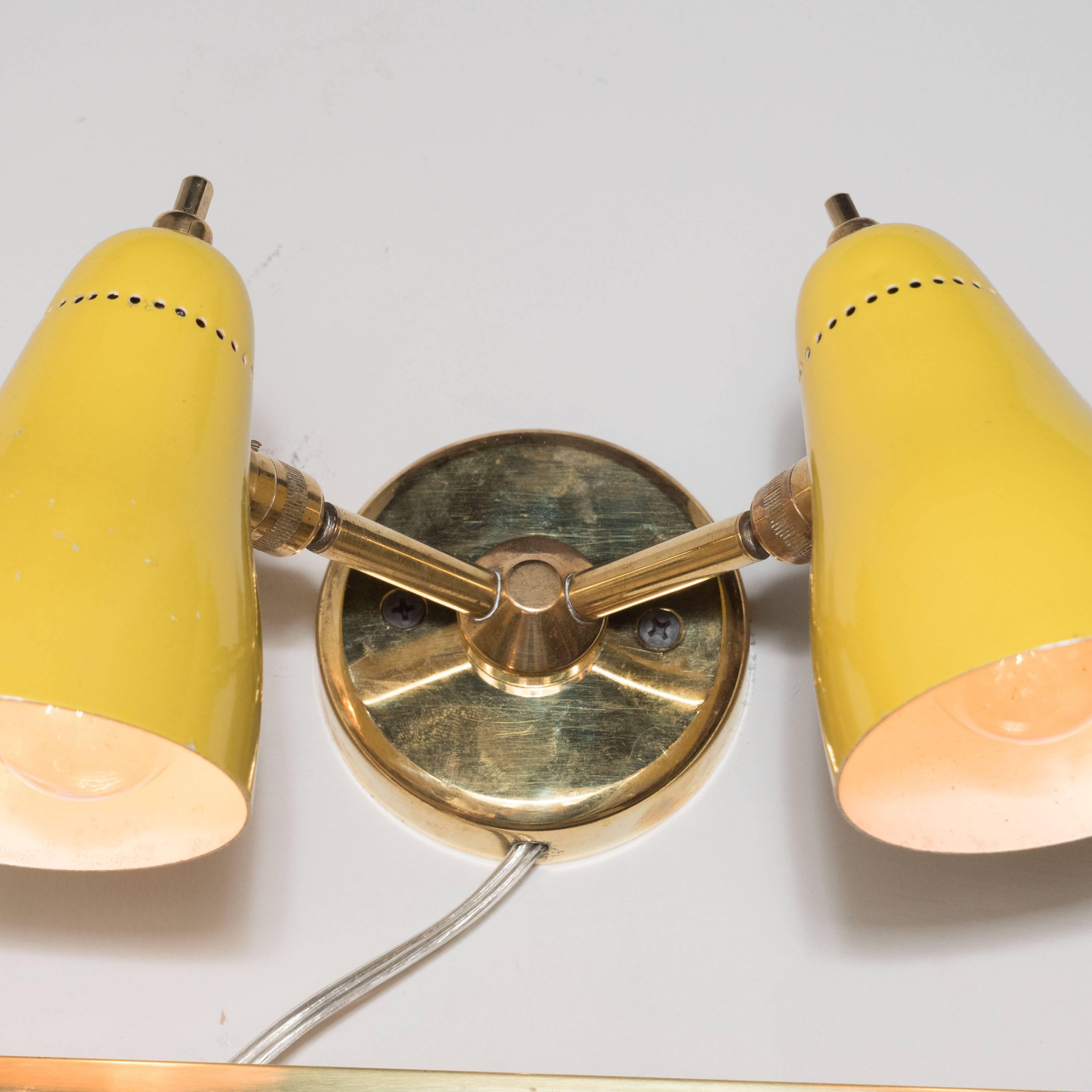 Mid-Century Modernist Yellow Enamel and Brass Sconce In Excellent Condition In New York, NY