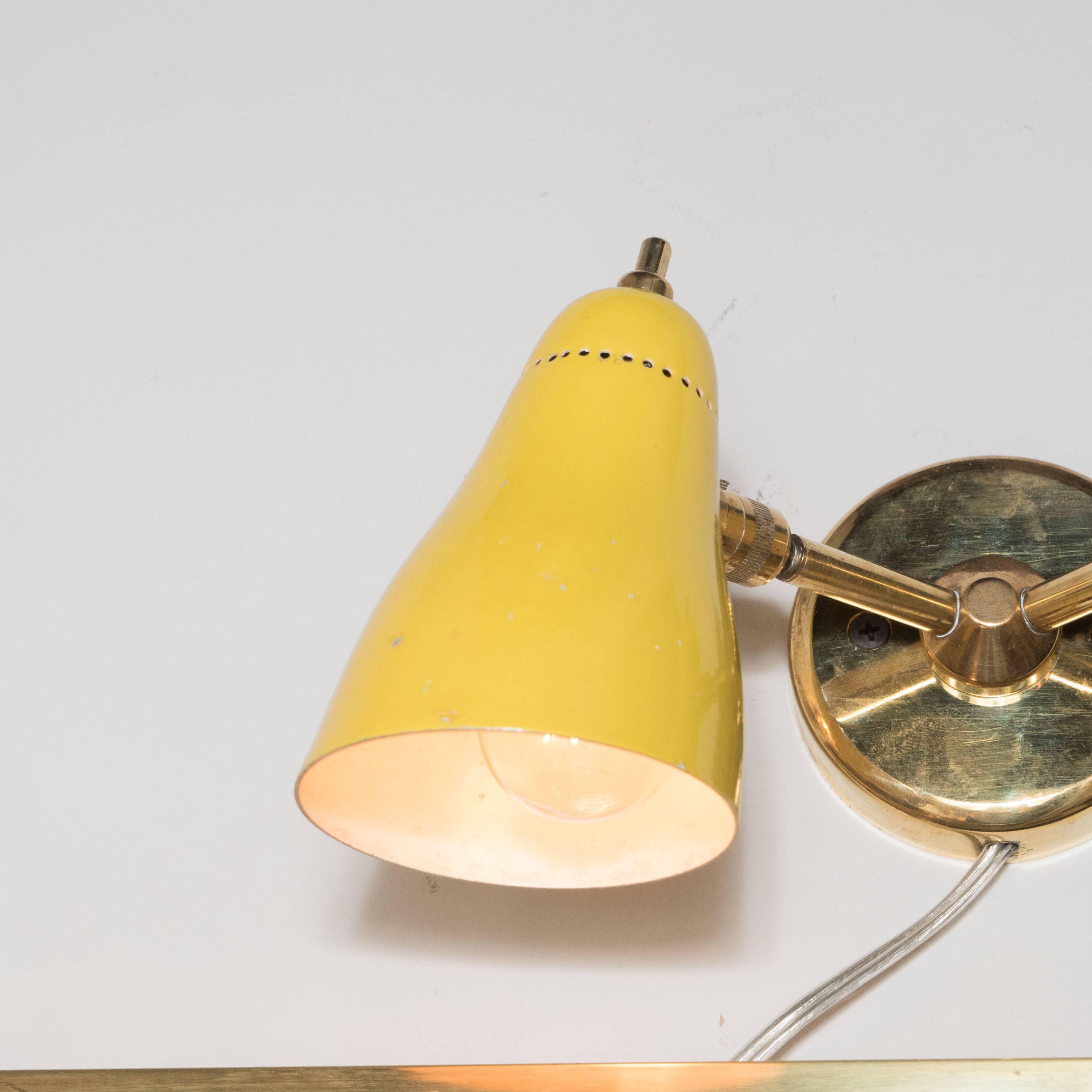 Enameled Mid-Century Modernist Yellow Enamel and Brass Sconce