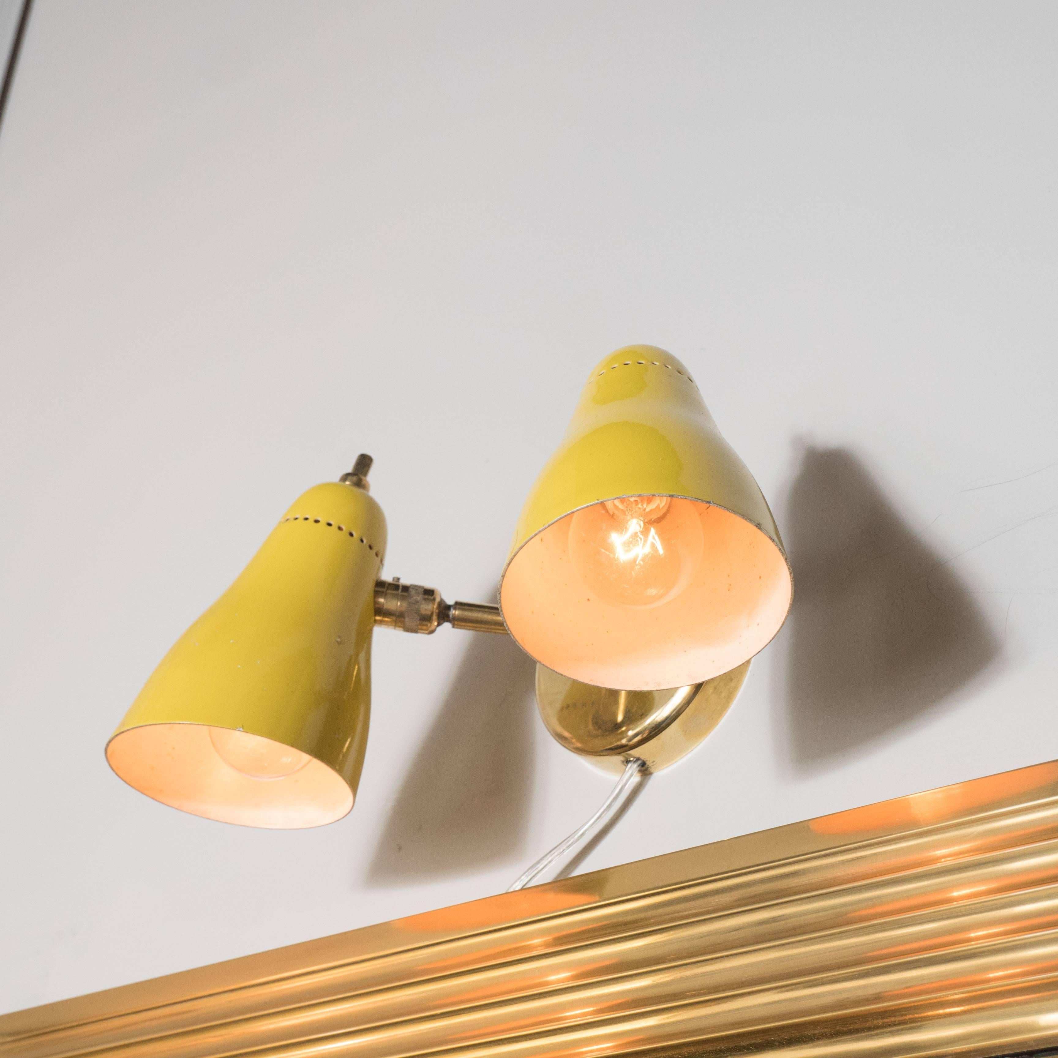 Mid-20th Century Mid-Century Modernist Yellow Enamel and Brass Sconce