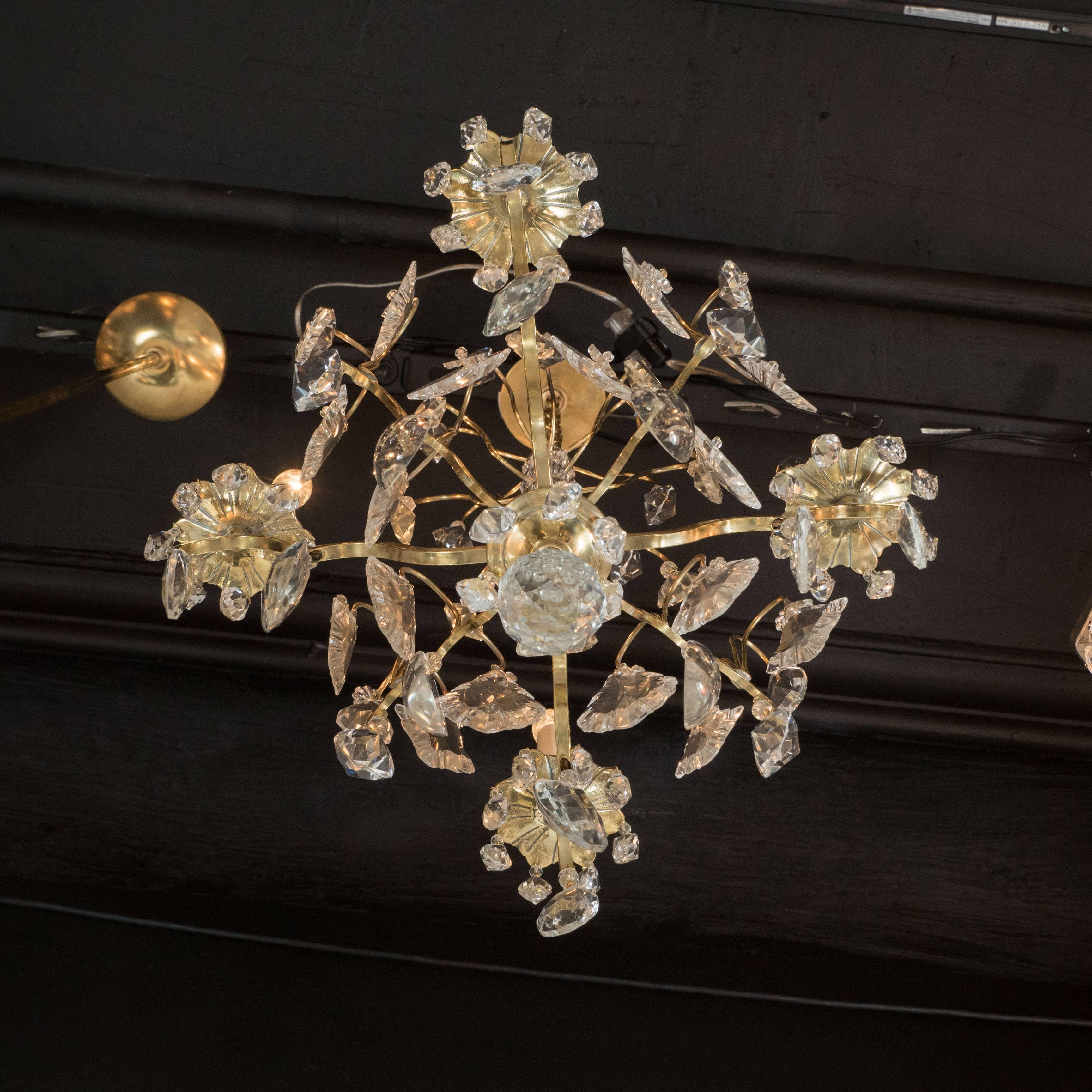 French Louis XV Style Gilt-Bronze and Rock Crystal Four-Light Chandelier