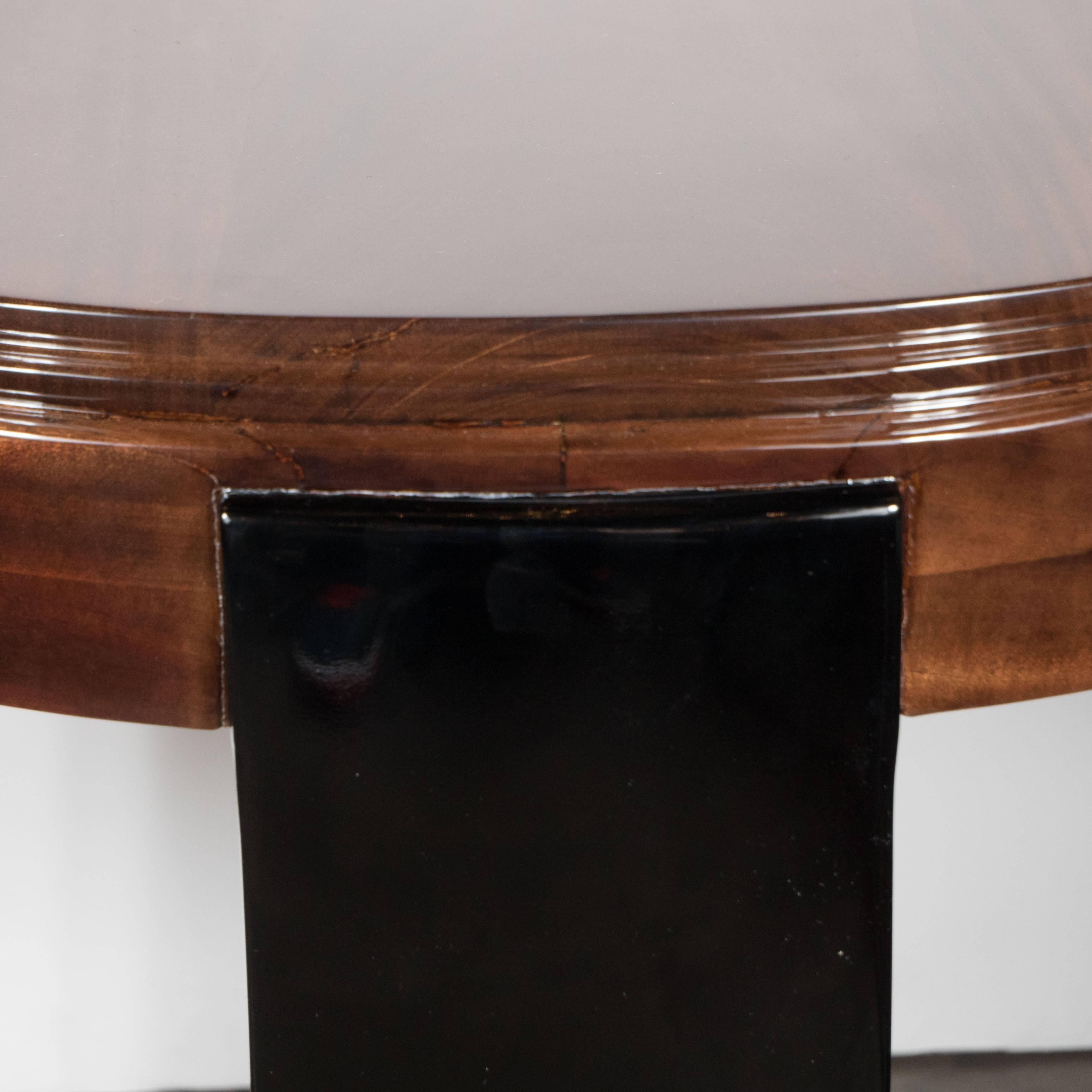 American Art Deco Skyscraper Style Stepped Detail Side Table with Black Lacquer Legs For Sale