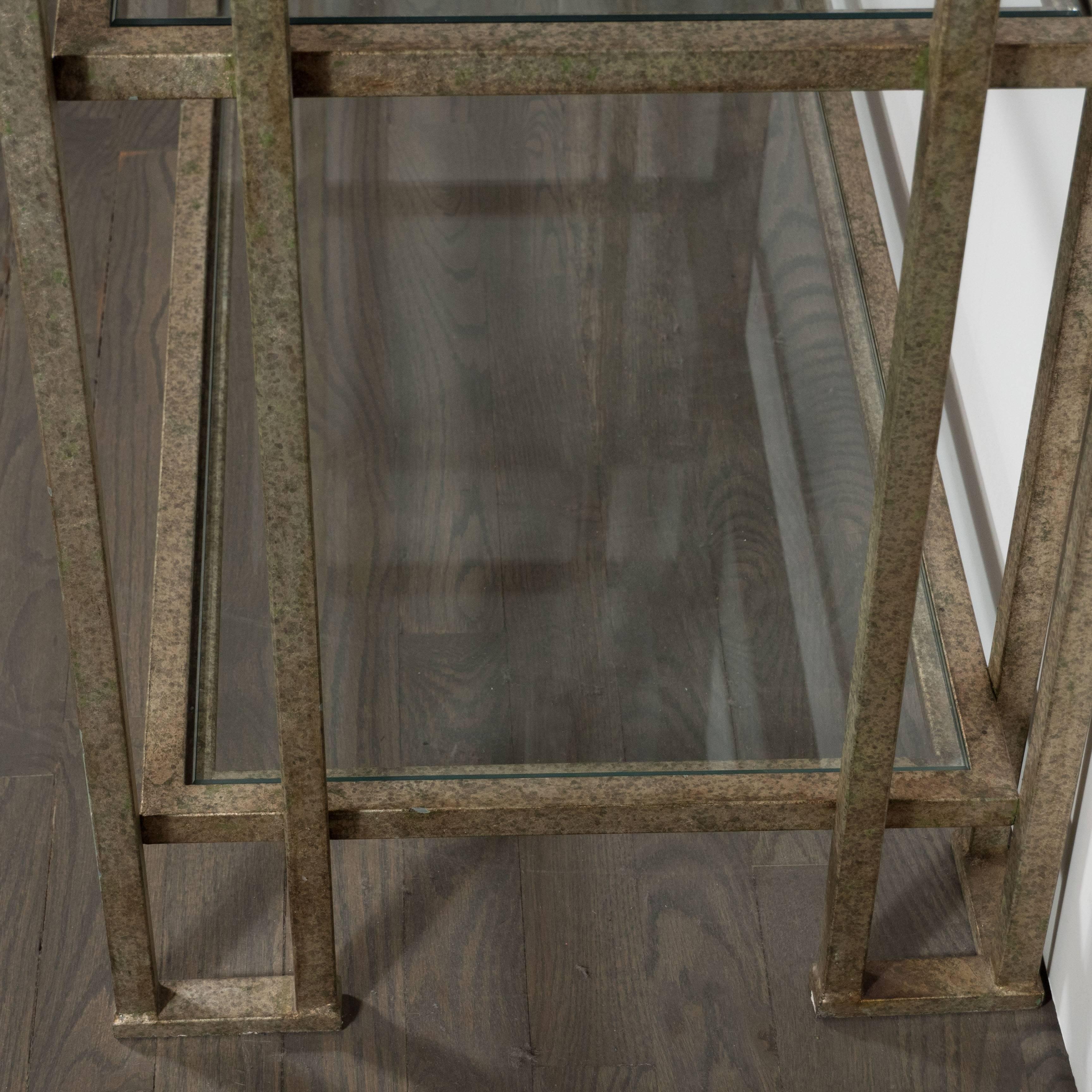 Late 20th Century Impressive Industrialist Patinated Brass and Glass Etagere, American, circa 1970