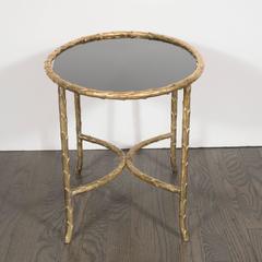 Bagues Gilt Bronze Oval Side Table with Inset Black Vitrolite Glass Top
