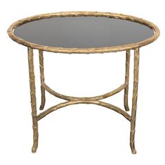 Bagues Gilt Bronze Oval Side Table with Inset Black Vitrolite Glass Top