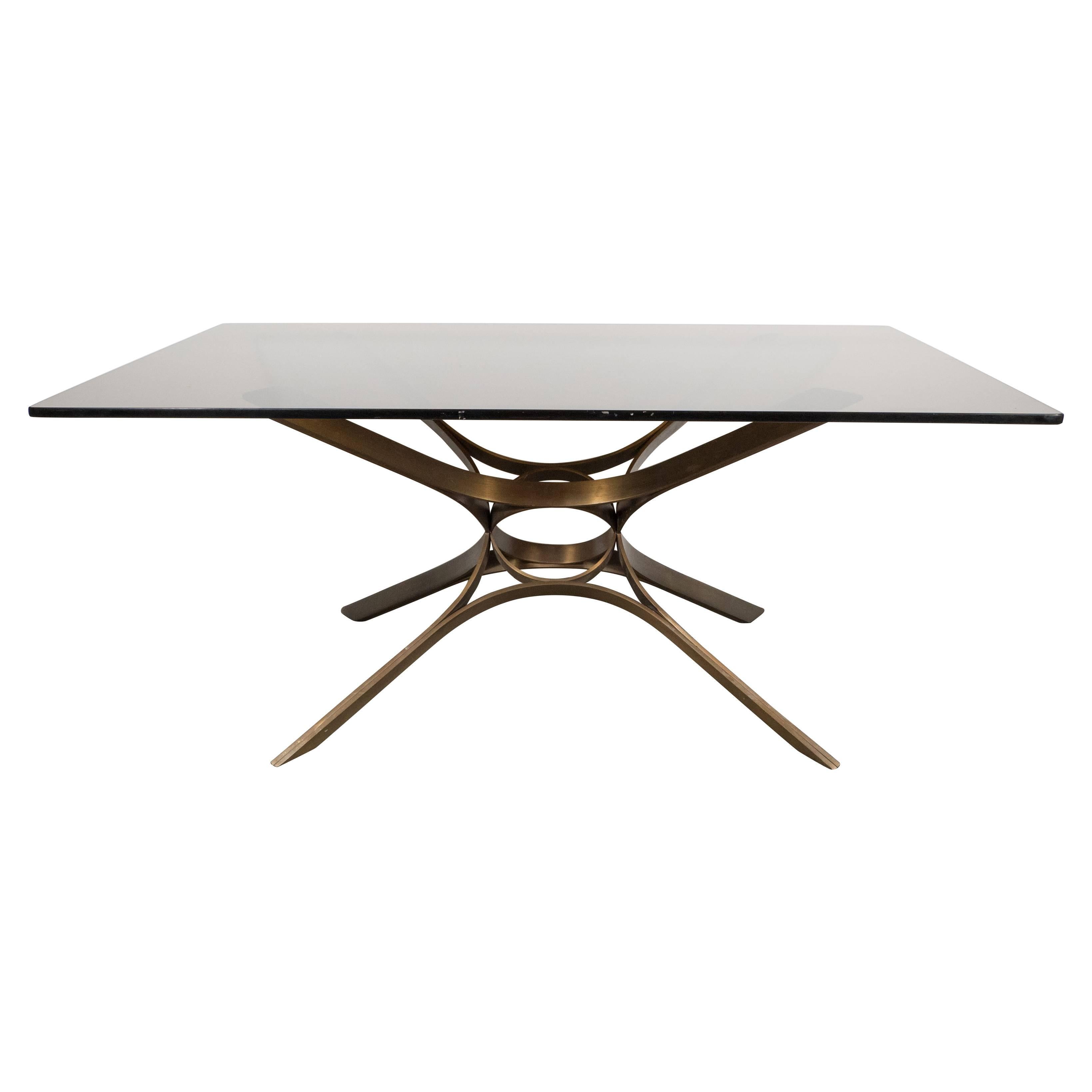 Mid-Century Cocktail Table in Bronze and Glass by Roger Sprunger for Dunbar
