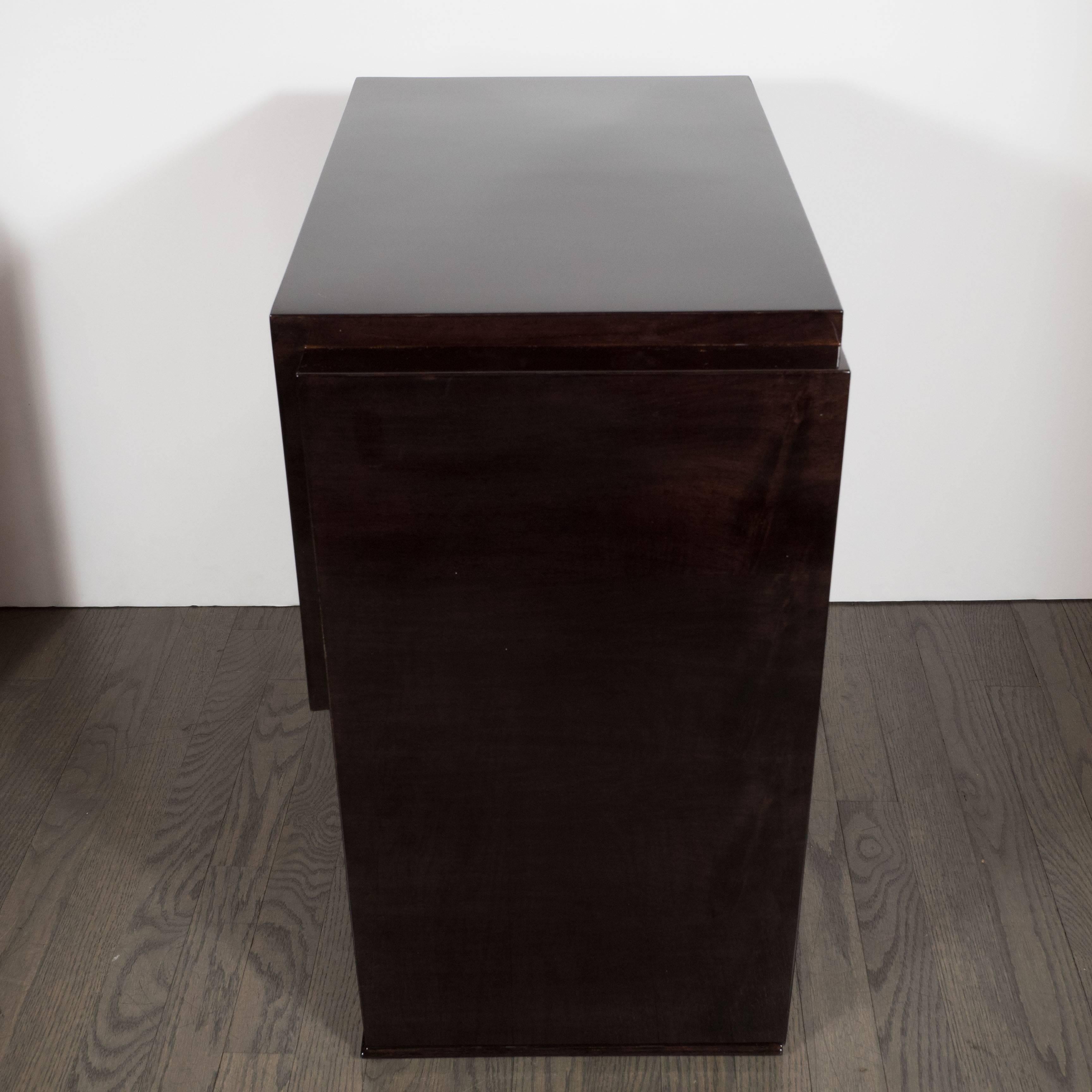Pair of Art Deco Nightstands or End Tables in Burled Elm and Ebonized Walnut 2