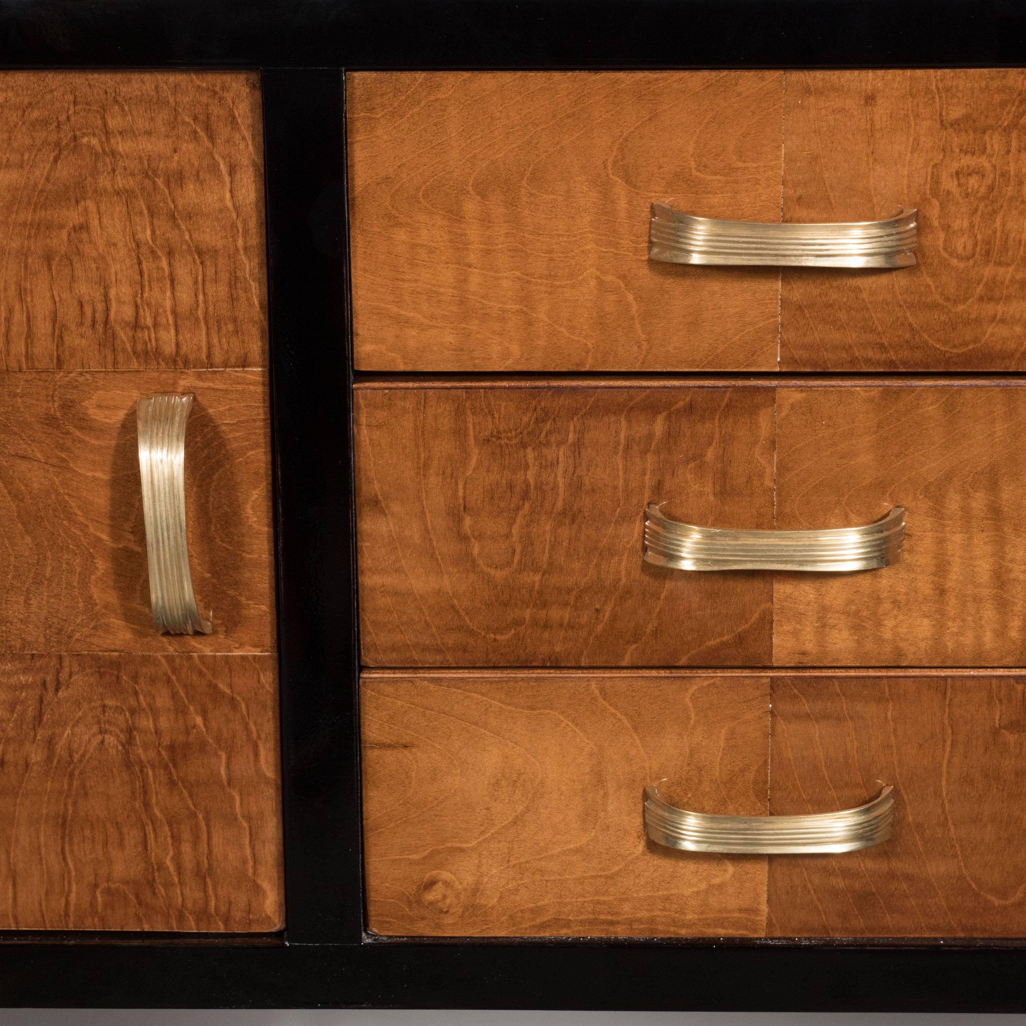 Pair of Art Deco Nightstands or End Tables in Burled Elm and Ebonized Walnut 1