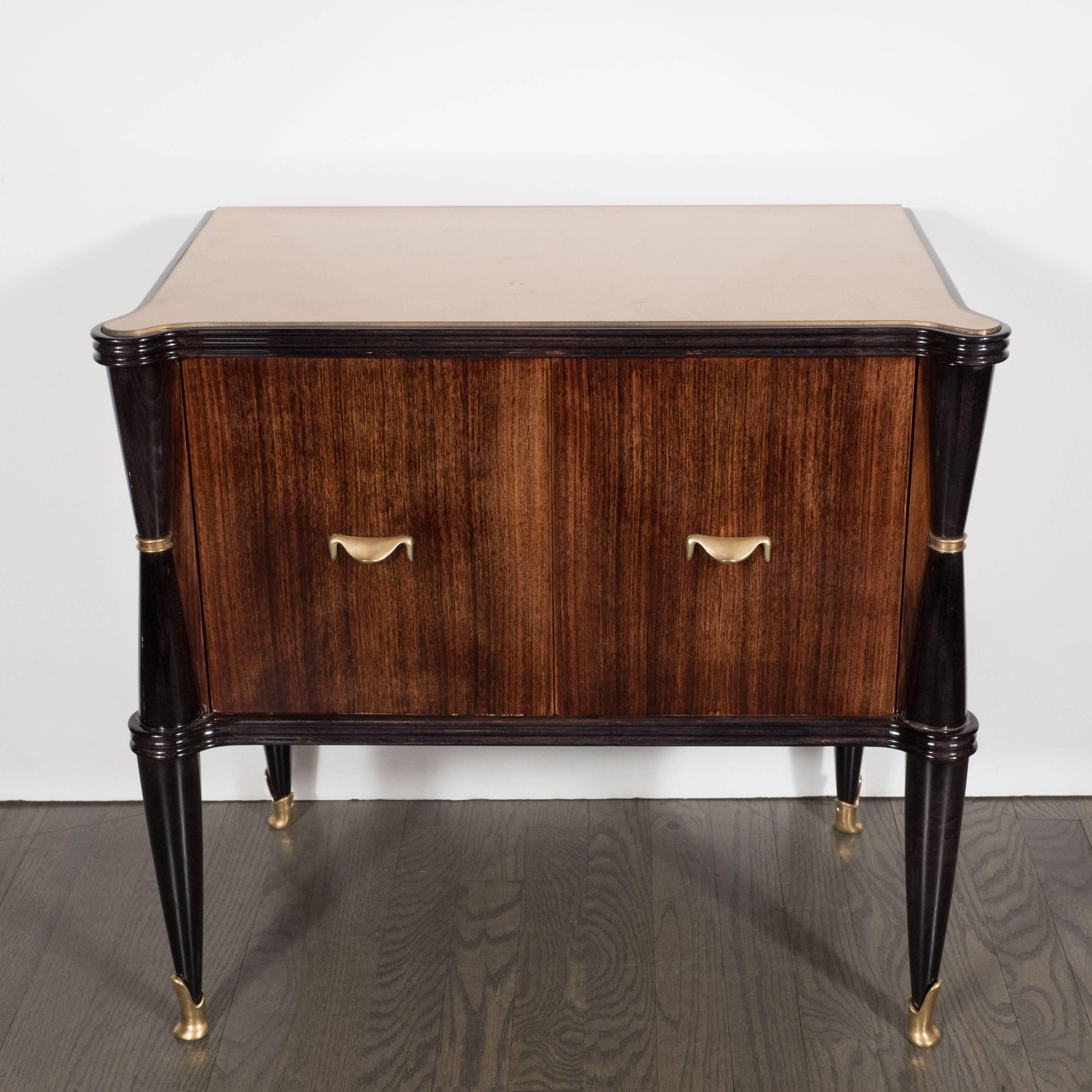 Italian Pair of Mid-Century Modernist Nightstands or End Tables in Rosewood and Gilt