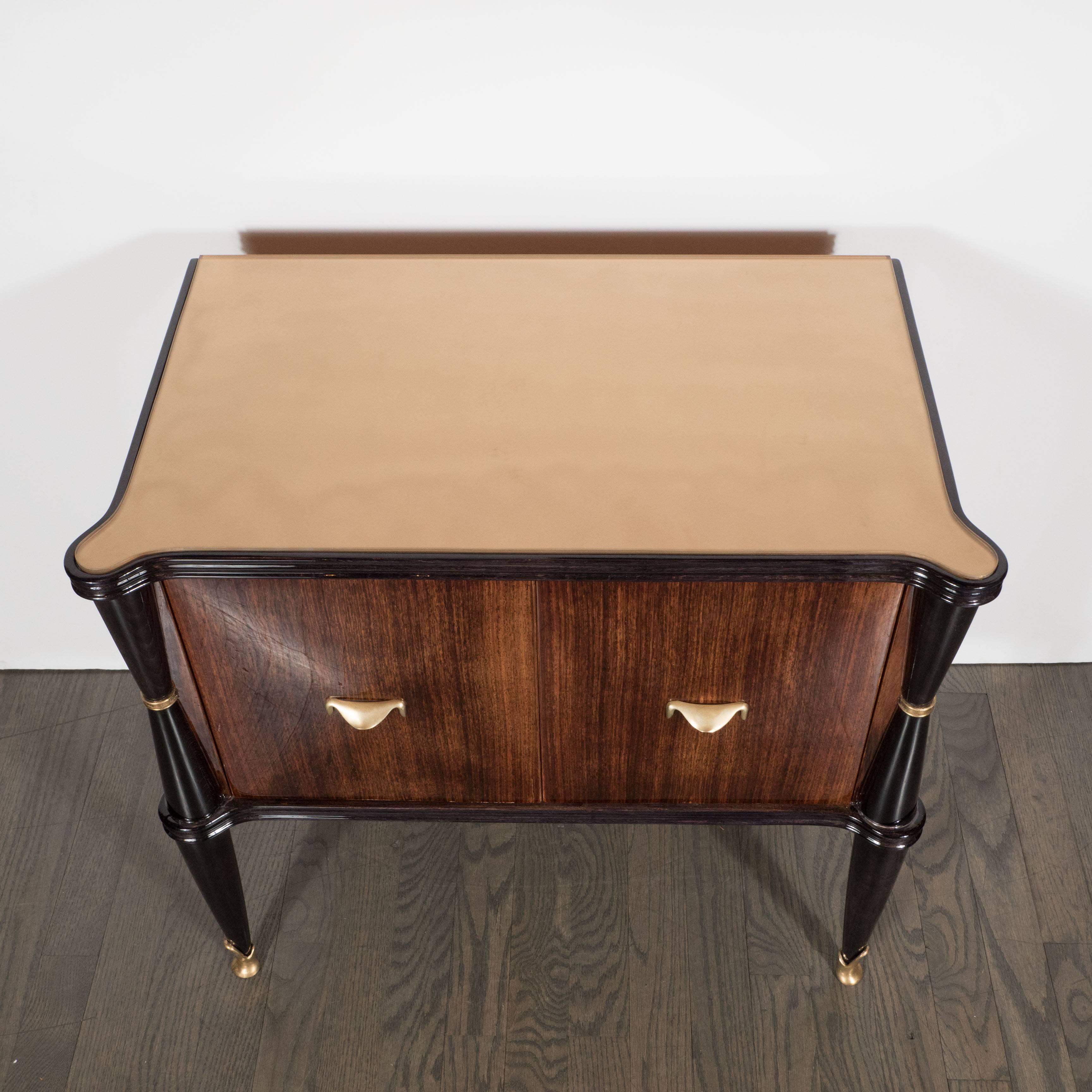 Painted Pair of Mid-Century Modernist Nightstands or End Tables in Rosewood and Gilt