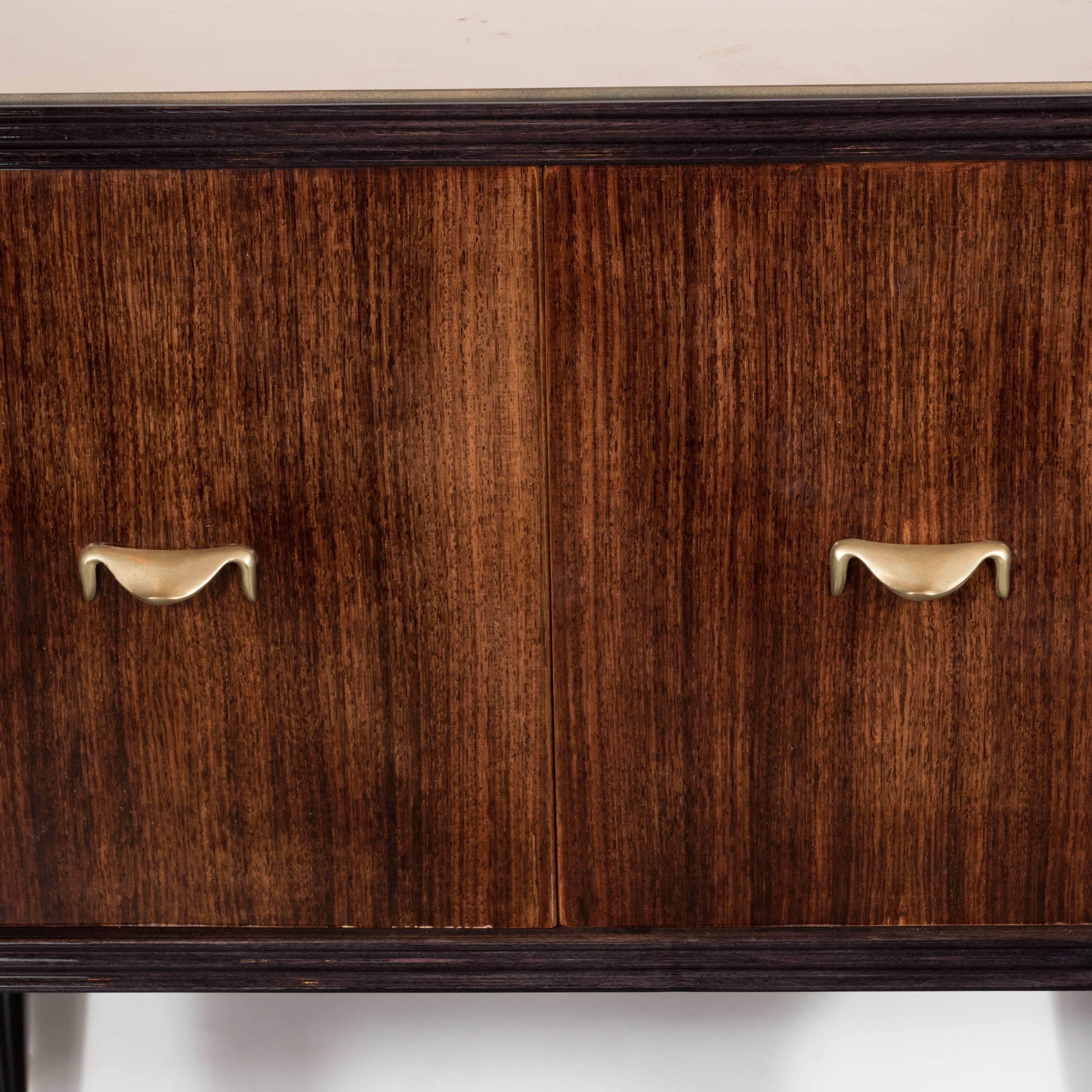 Mid-20th Century Pair of Mid-Century Modernist Nightstands or End Tables in Rosewood and Gilt