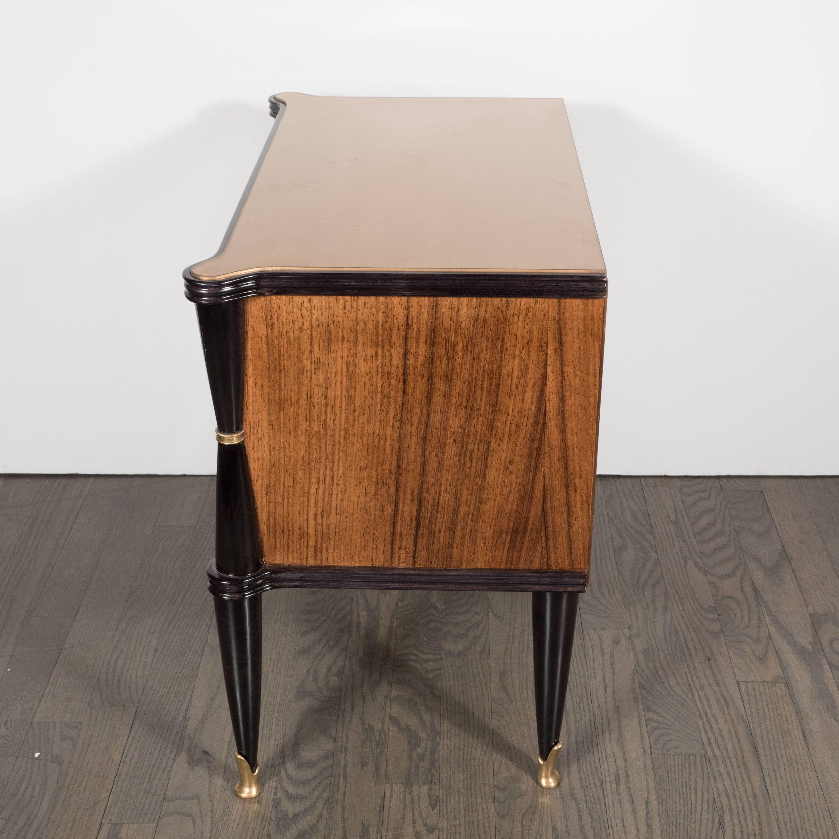 Pair of Mid-Century Modernist Nightstands or End Tables in Rosewood and Gilt In Excellent Condition In New York, NY