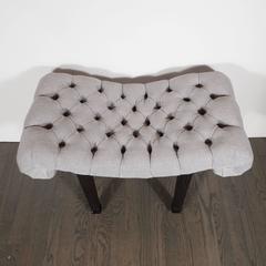 1940s Hollywood Regency Scroll Design Button Tufted Bench by Grosfeld House