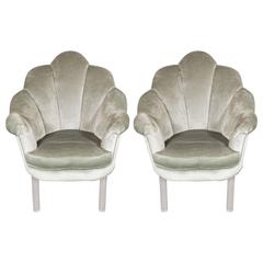 1940s Hollywood Shell Occasional Chairs with Channel Tufting and Lucite Legs 5