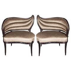 Pair of 1940s Hollywood Regency Occasional Chairs in Smoked Topaz Velvet 1