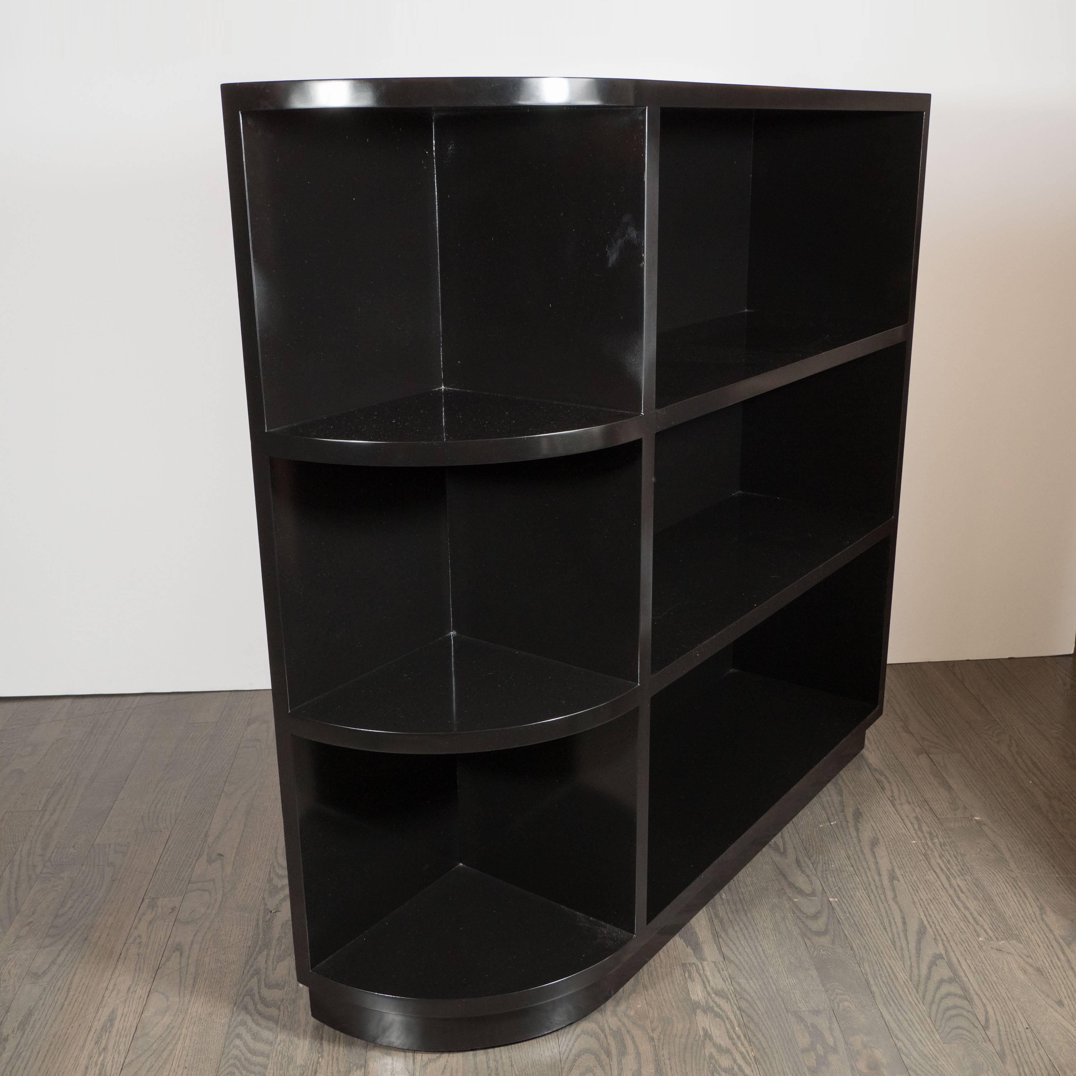 Streamline Machine Age Art Deco Black Lacquer Bookcase, American, circa 1935 2