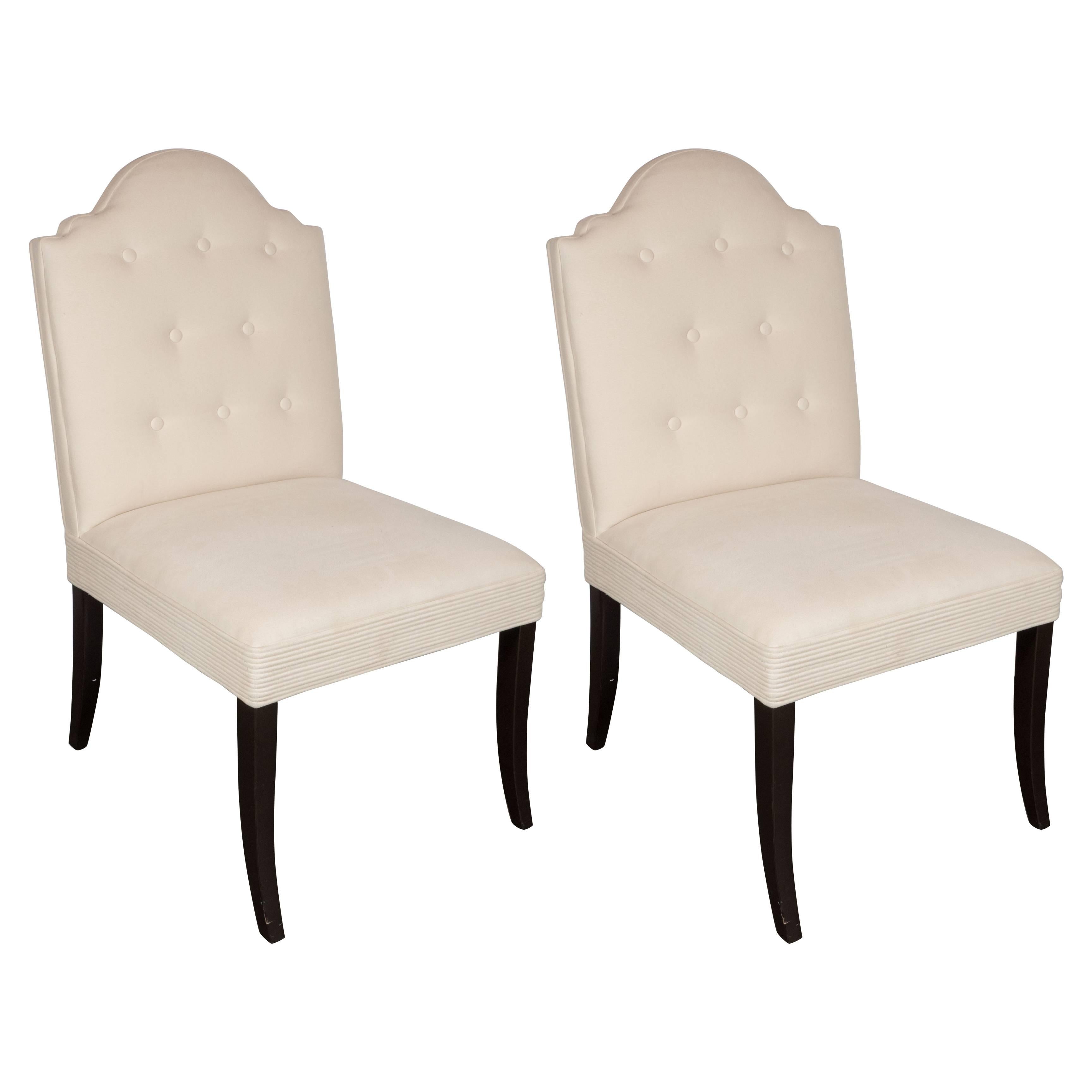 Luxe Pair of Elegant Scroll Back Chairs Upholstered in Loro Piana Cashmere