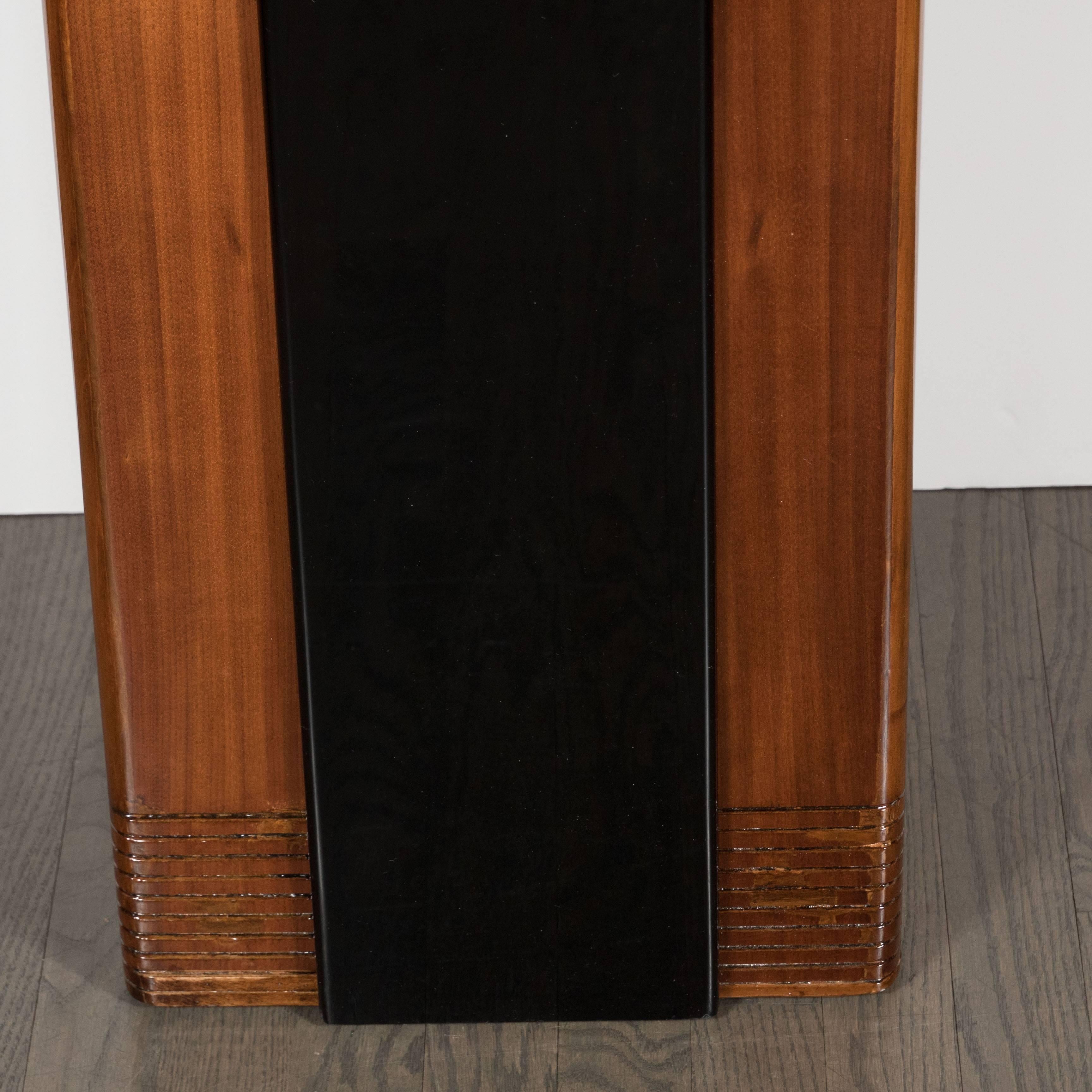 American Art Deco Skyscraper Grandfather Clock Walnut and Black Lacquer by Raymond Loewy
