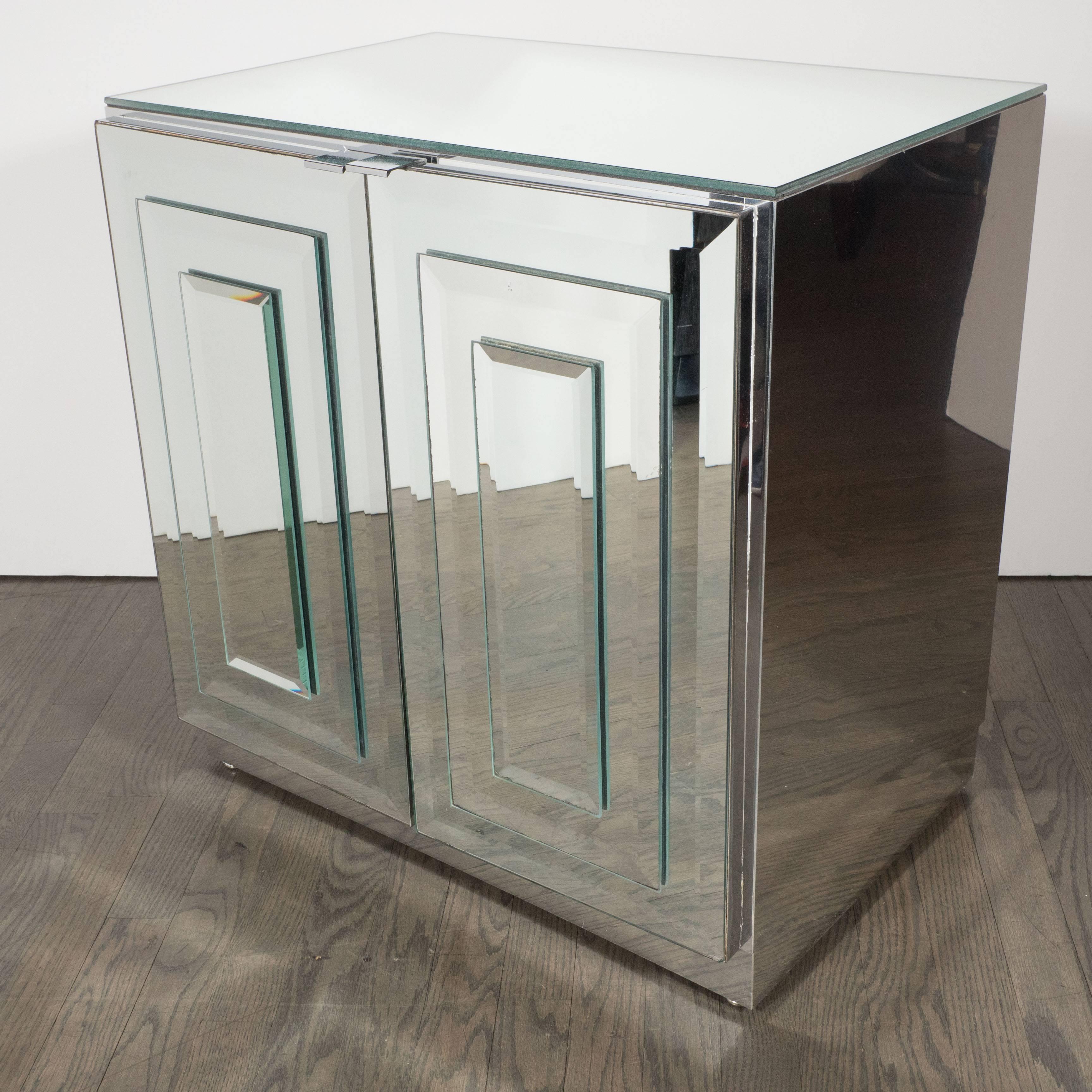 Late 20th Century Mid-Century Skyscraper Style Mirrored Nightstands/End Tables by Ello