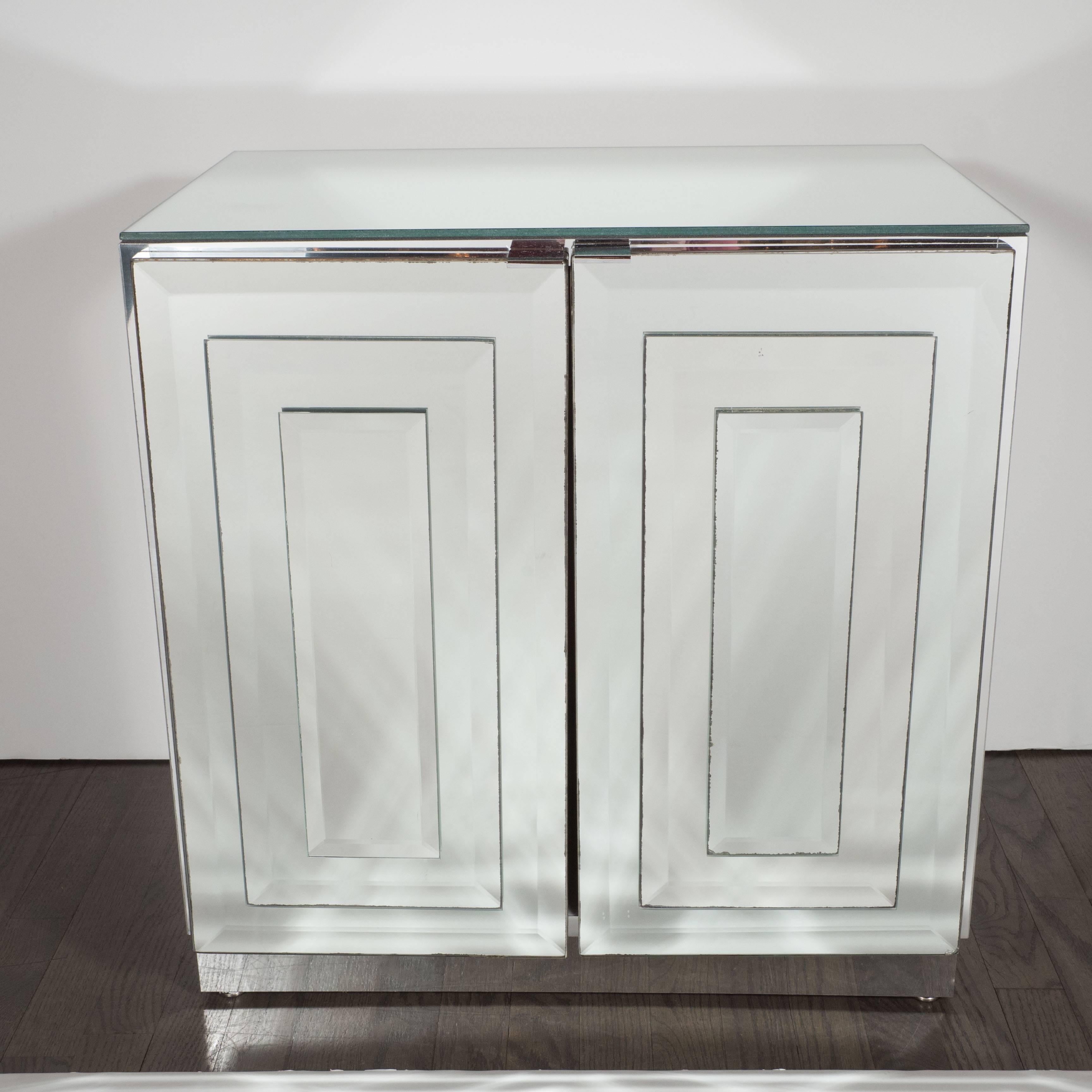 Mid-Century Skyscraper Style Mirrored Nightstands/End Tables by Ello 1